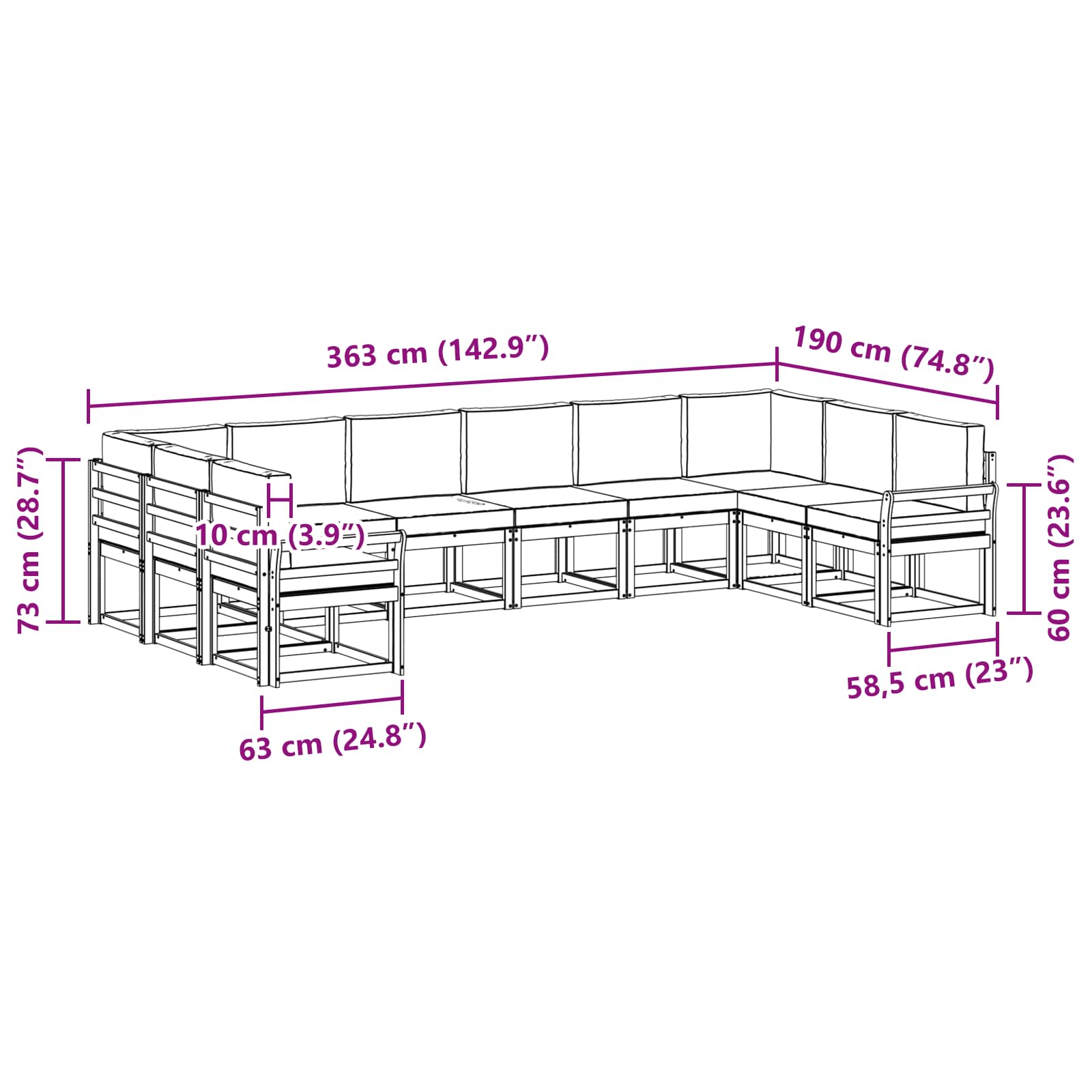Set vanjskih sofa s jastukom 10 pcs Prirodna i krem