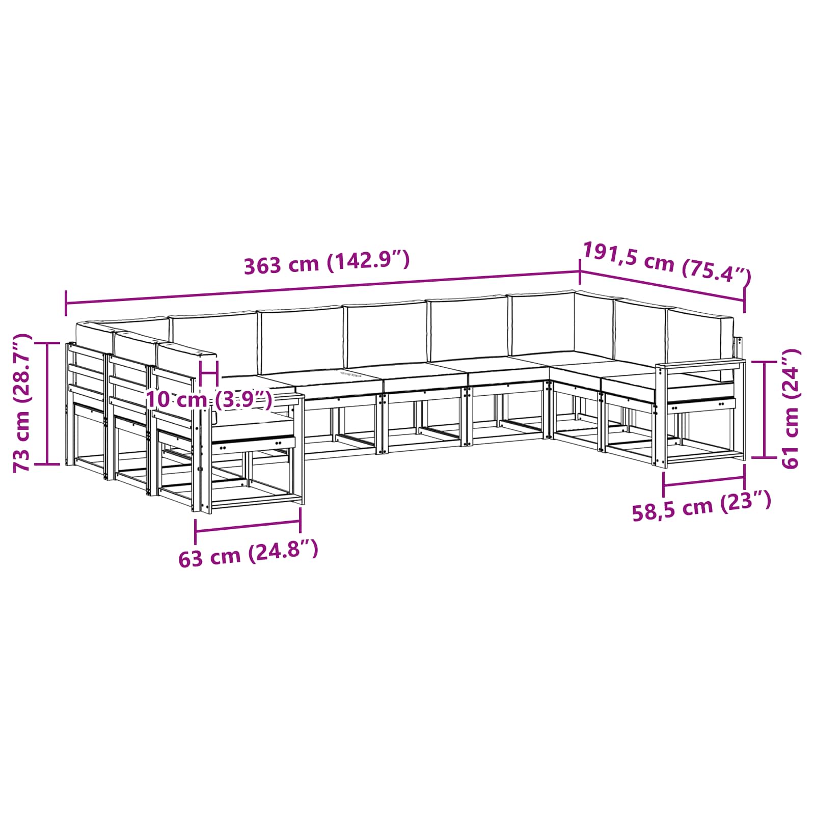 Set vanjskih sofa s jastukom 10 pcs Prirodna i svijetlo siva