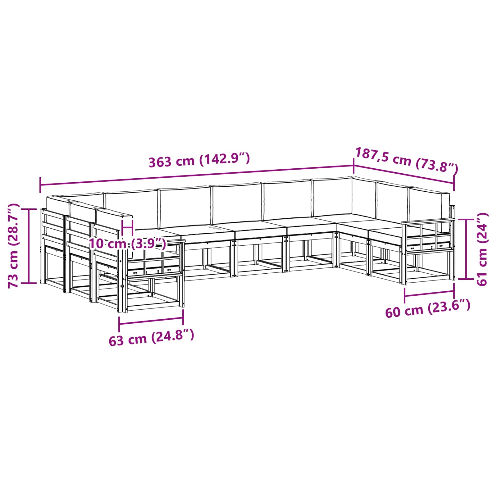 Set vanjskih sofa s jastukom 10 pcs Prirodna i svijetlo siva