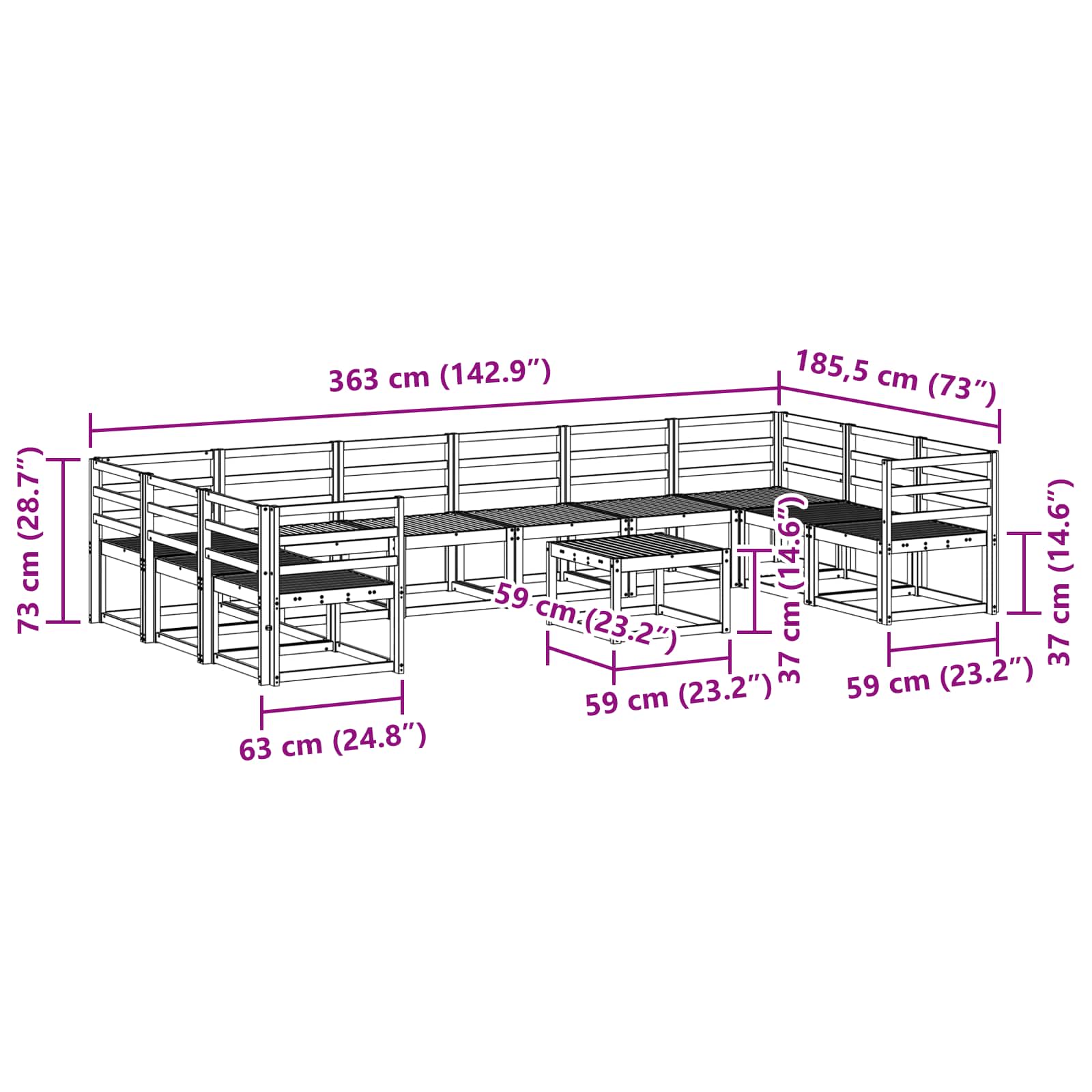 Set vanjskih sofa 11 pcs Prirodna Čvrsto drvo akacije