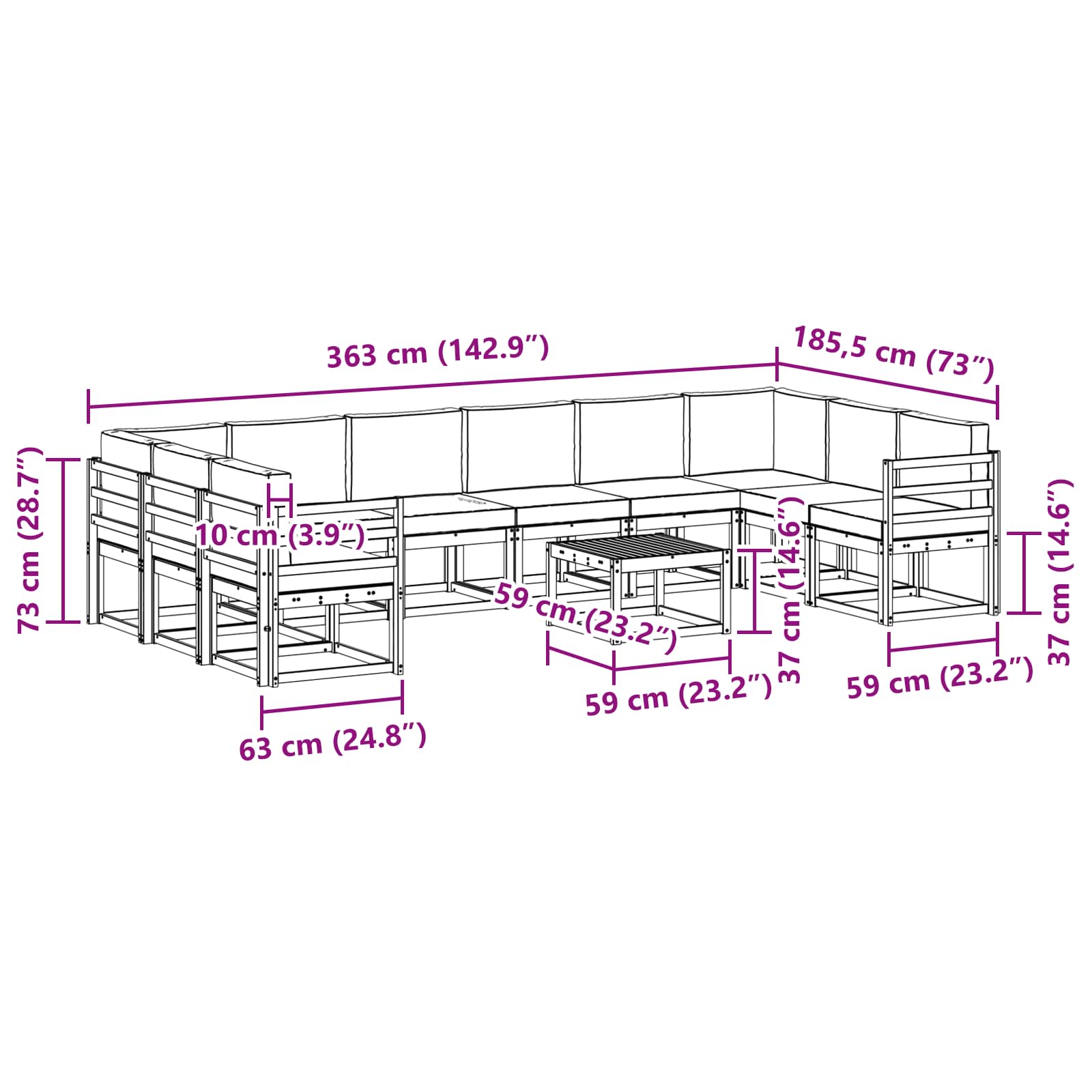 Set vanjskih sofa s jastukom 11 pcs Prirodna i svijetlo siva