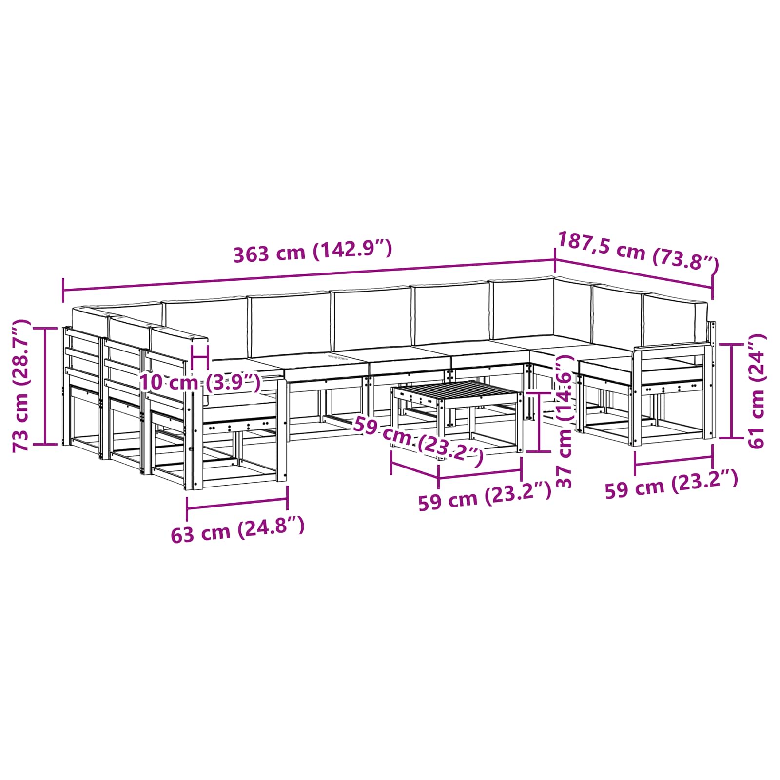 Set vanjskih sofa s jastukom 11 pcs Prirodna i krem