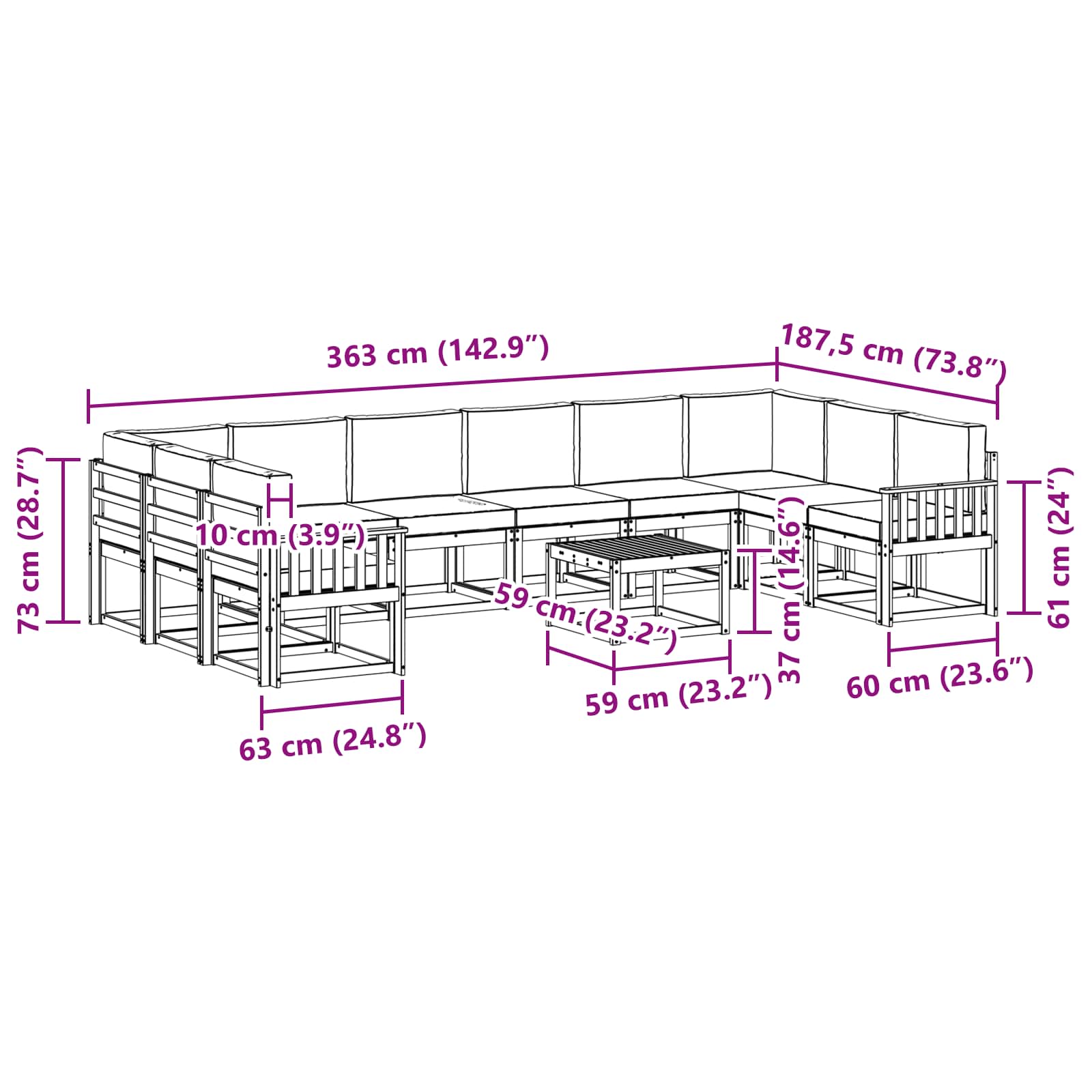 Set vanjskih sofa s jastukom 11 pcs Prirodna i bež