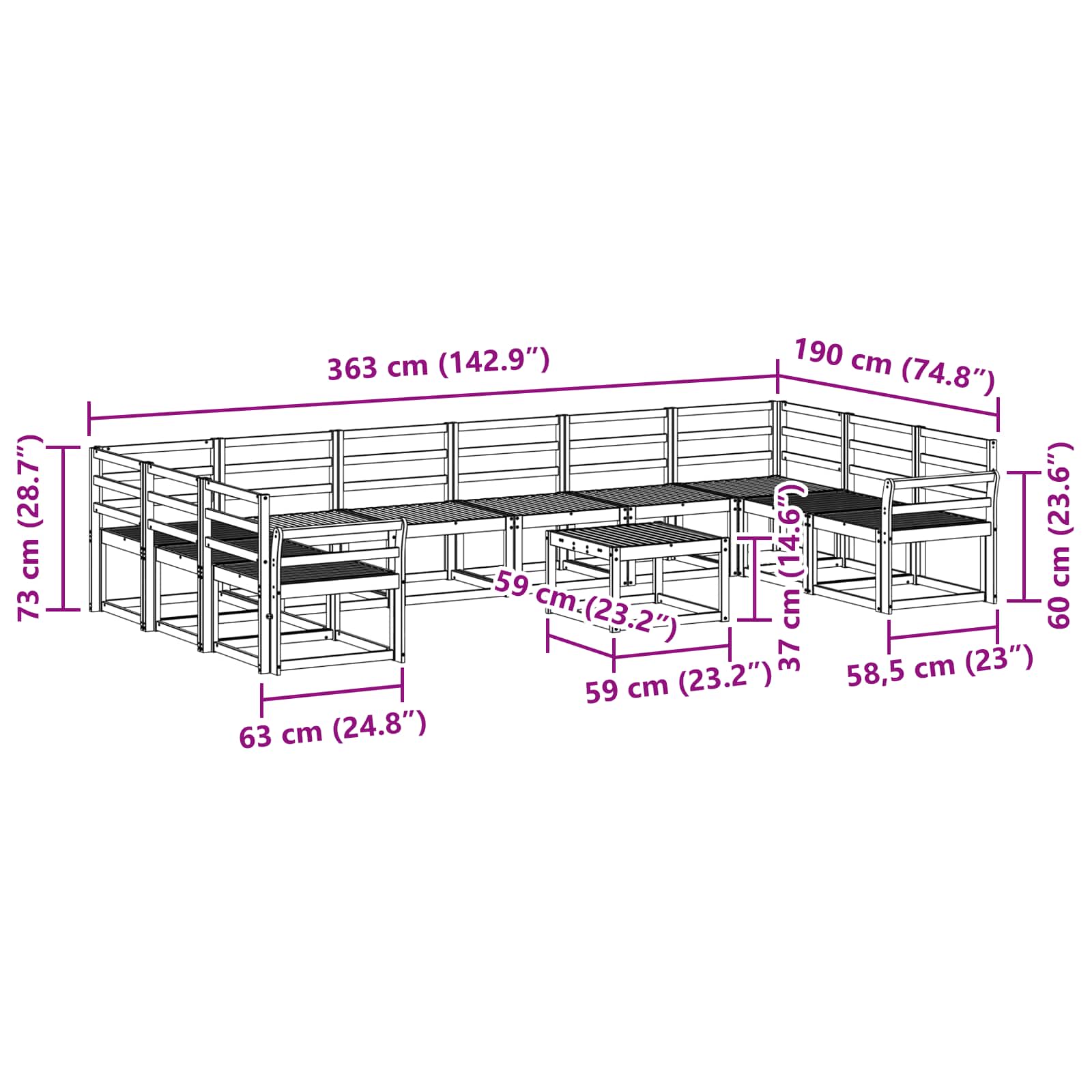 Set vanjskih sofa 11 pcs Prirodna Čvrsto drvo akacije