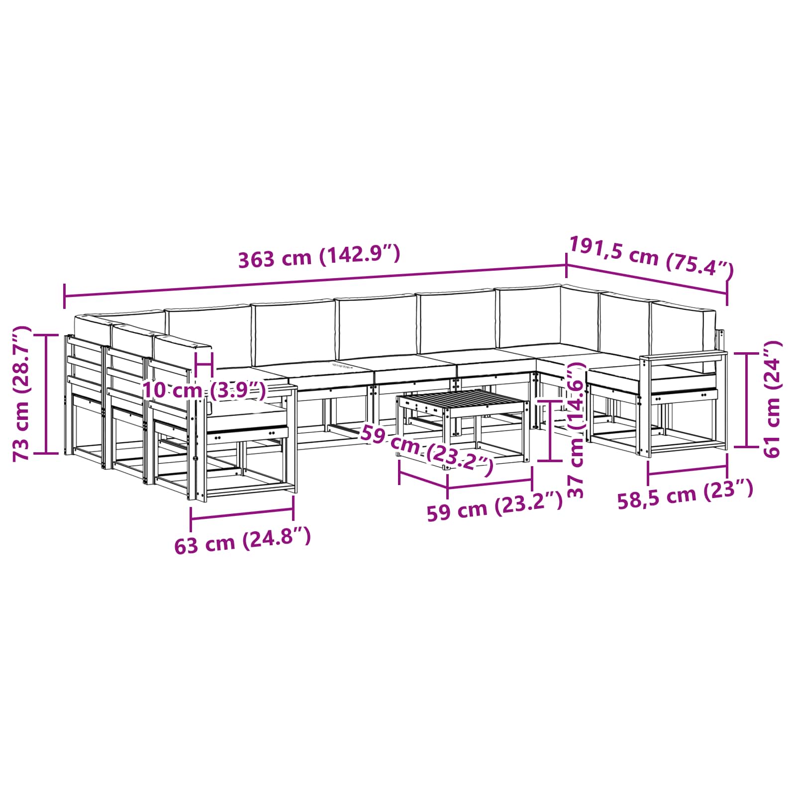 Set vanjskih sofa s jastukom 11 pcs Prirodna i krem