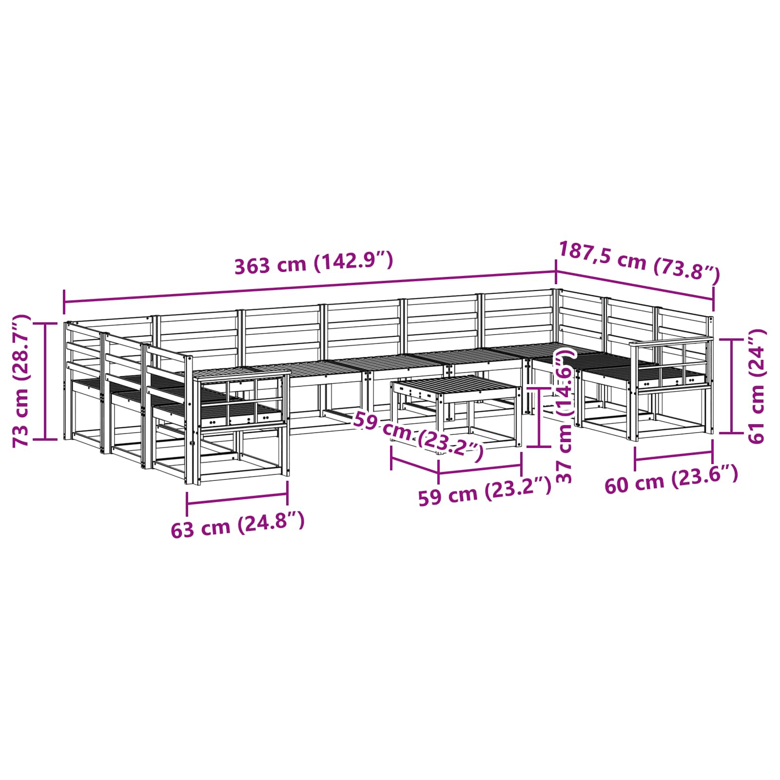 Set vanjskih sofa 11 pcs Prirodna Čvrsto drvo akacije