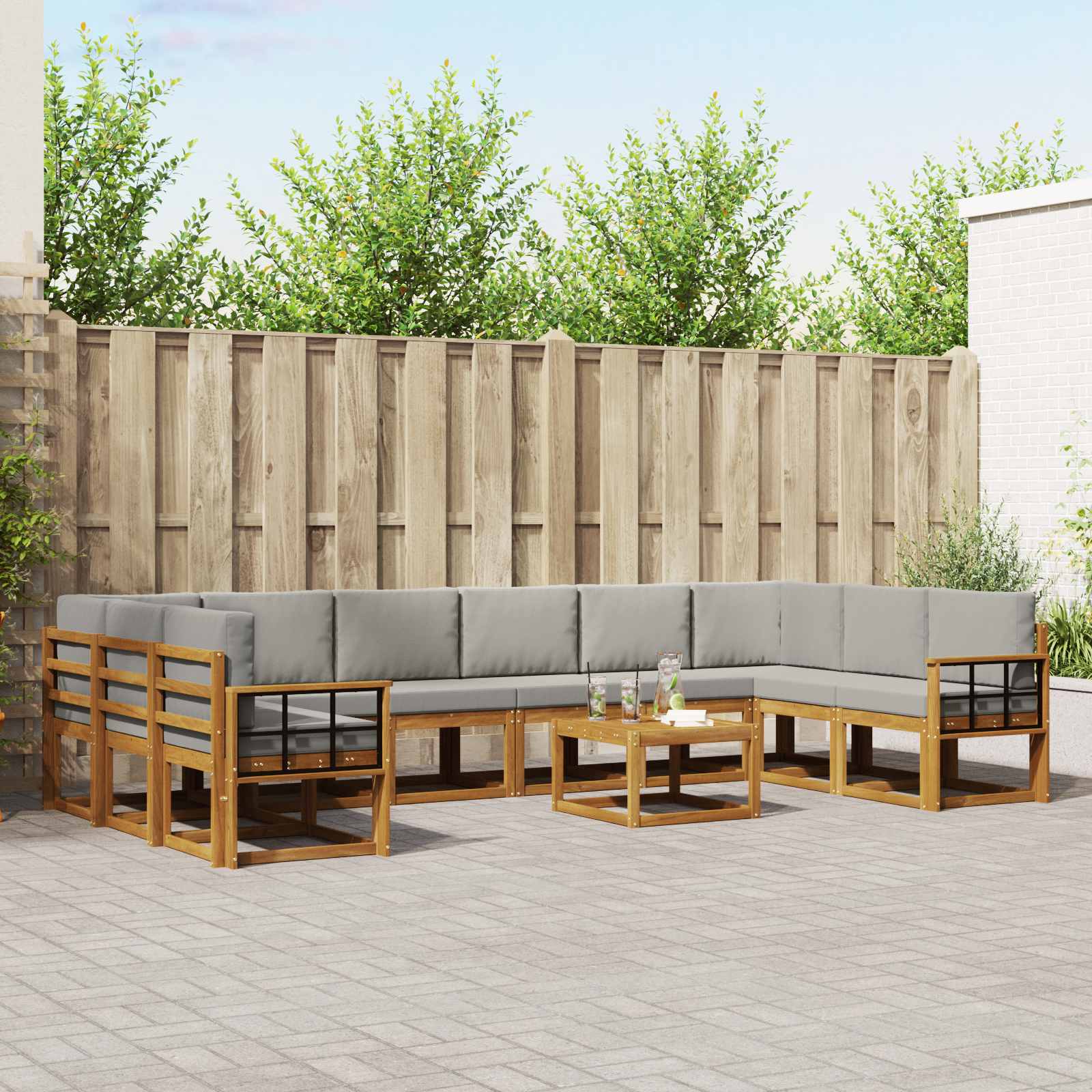 Set vanjskih sofa s jastukom 11 pcs Prirodna i svijetlo siva