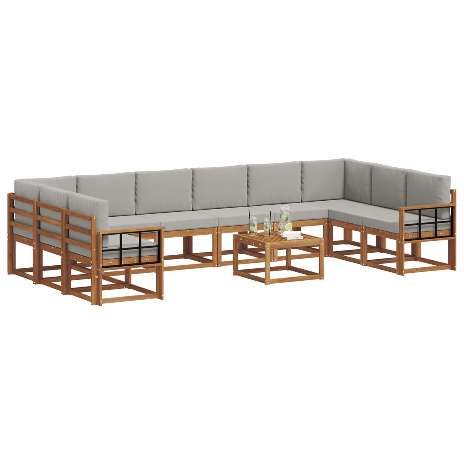 Set vanjskih sofa s jastukom 11 pcs Prirodna i svijetlo siva