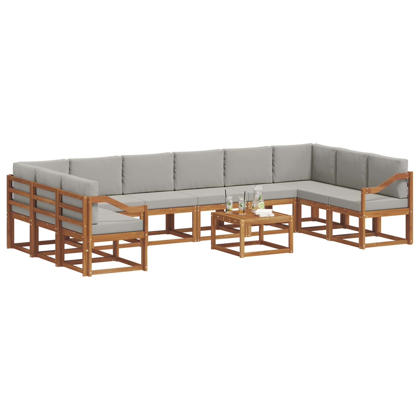Set vanjskih sofa s jastukom 11 pcs Prirodna i svijetlo siva