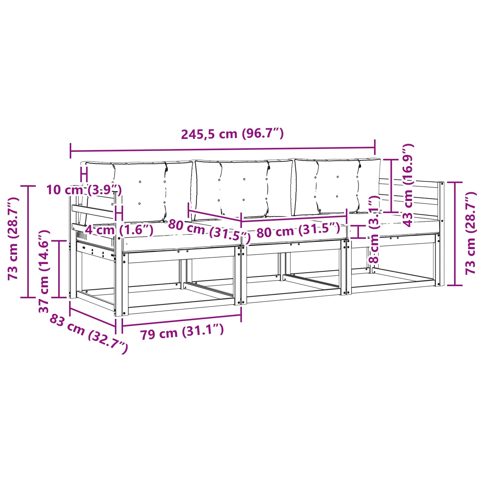 Set vanjskih sofa s jastukom 3 pcs Prirodna i krem