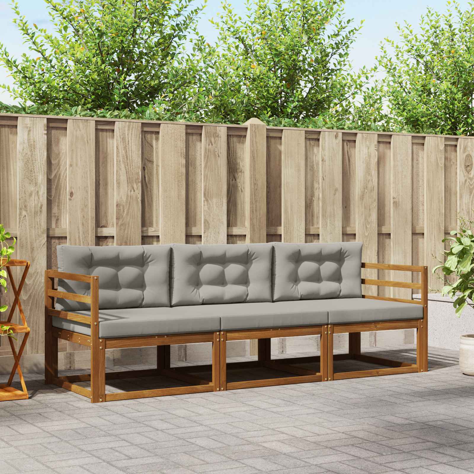 Set vanjskih sofa s jastukom 3 pcs Prirodna i svijetlo siva