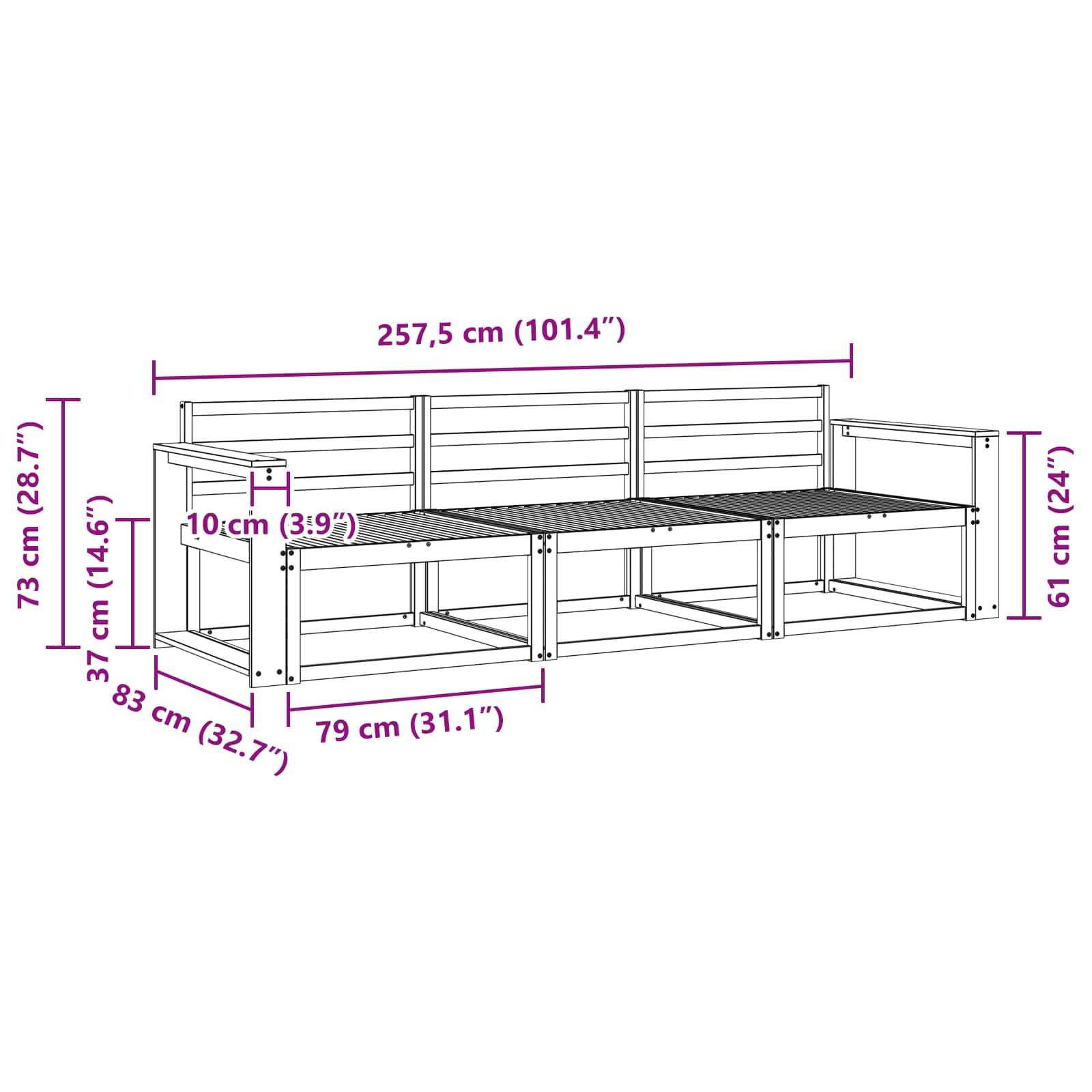 Set vanjskih sofa 3 pcs Prirodna Čvrsto drvo akacije