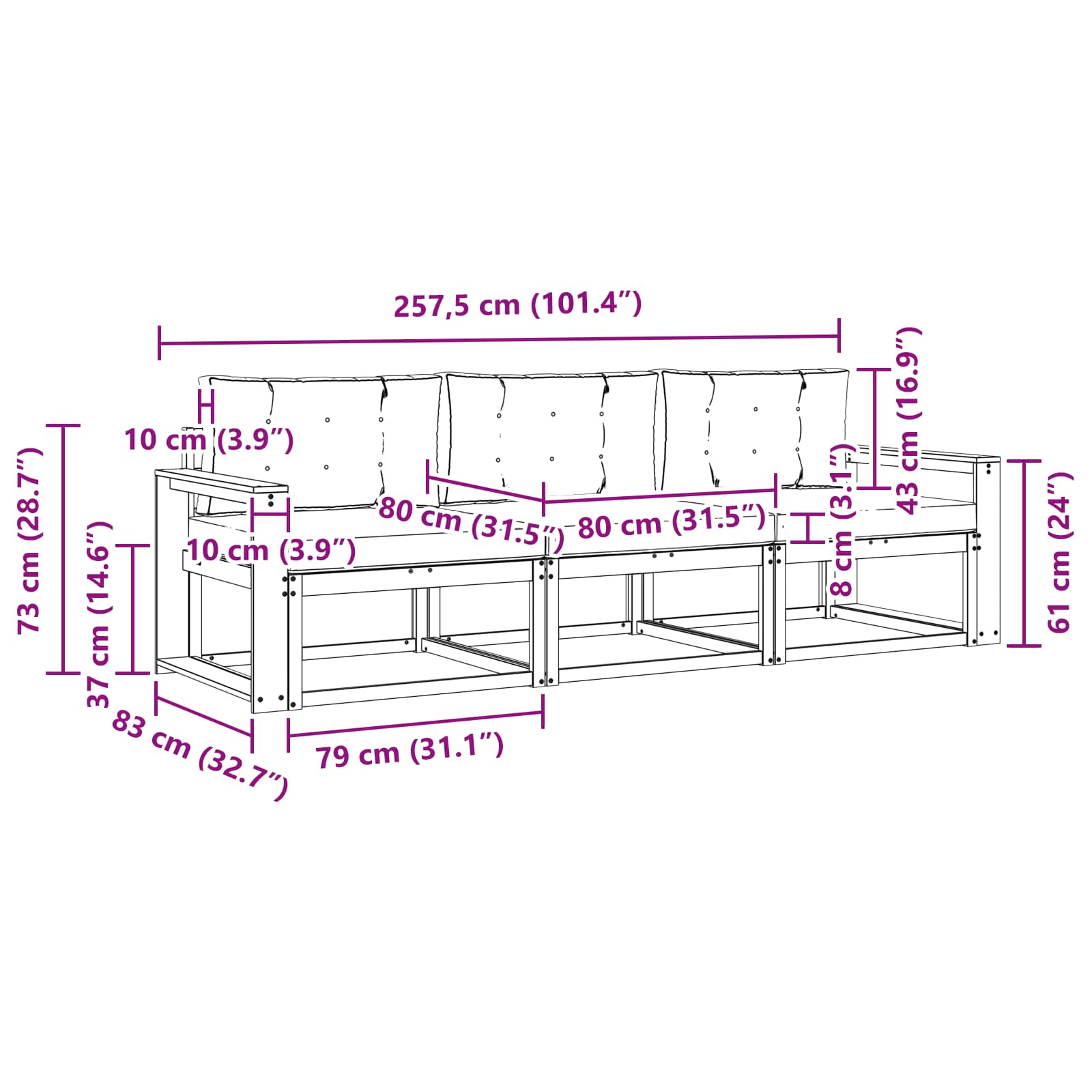 Set vanjskih sofa s jastukom 3 pcs Prirodna i antracit