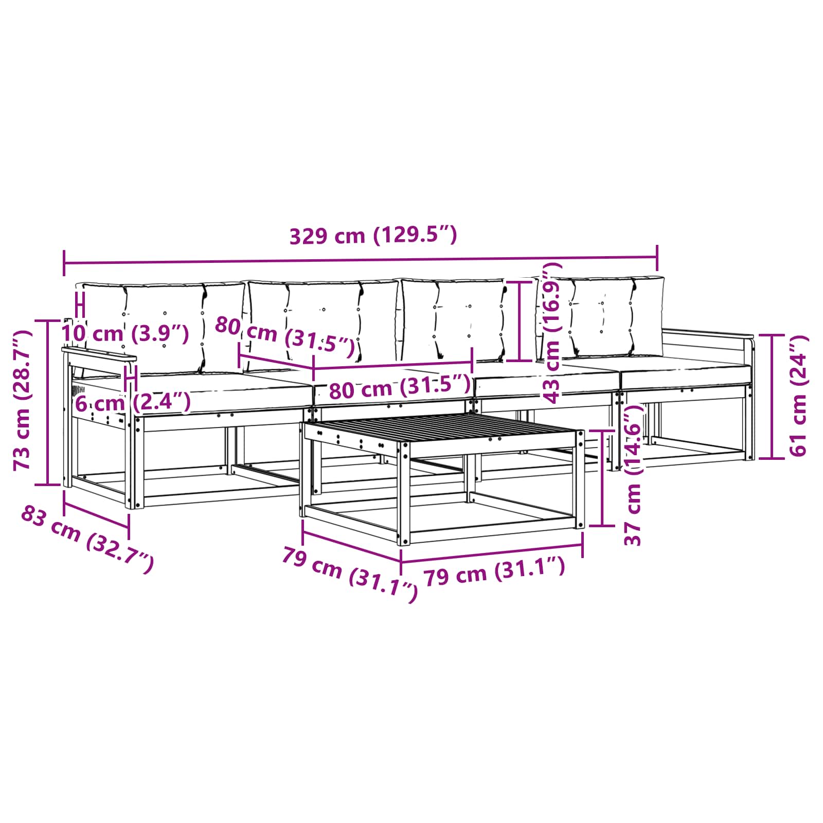 Set vanjskih sofa s jastukom 5 pcs Prirodna i antracit