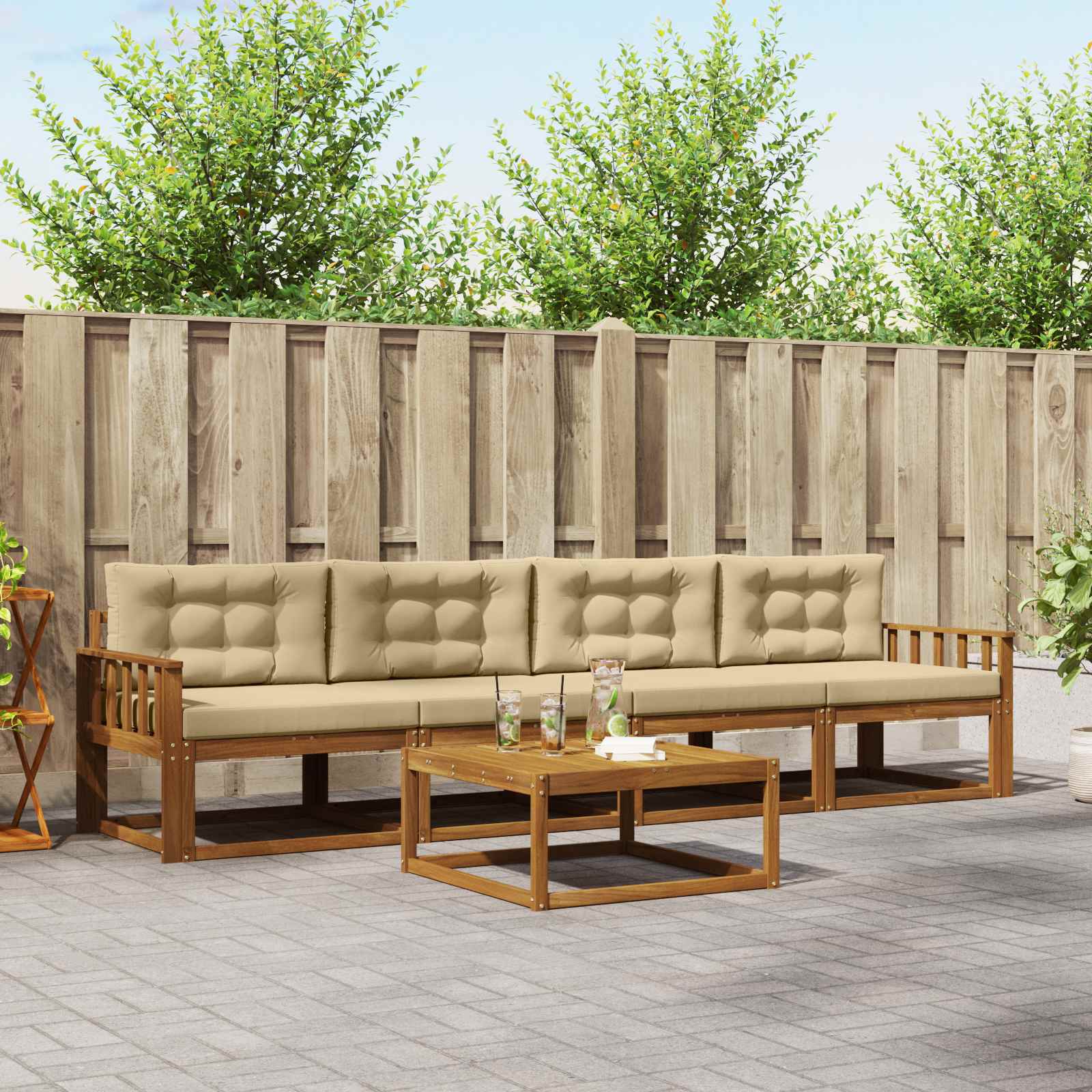 Set vanjskih sofa s jastukom 5 pcs Prirodna i bež