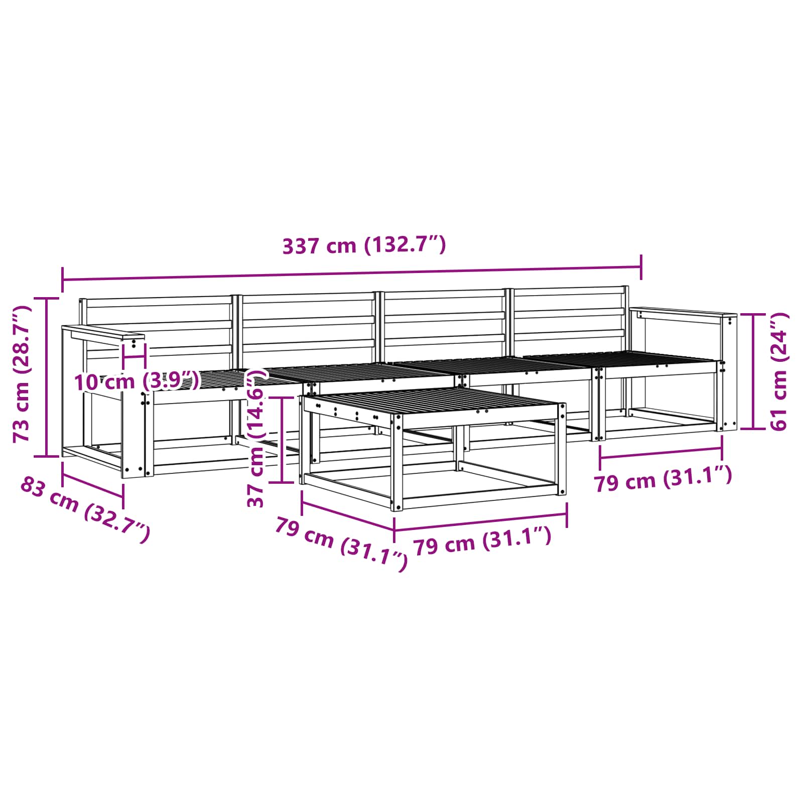 Set vanjskih sofa 5 pcs Prirodna Čvrsto drvo akacije