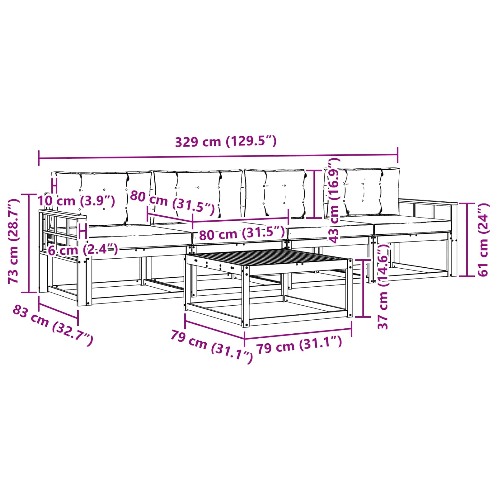 Set vanjskih sofa s jastukom 5 pcs Prirodna i antracit