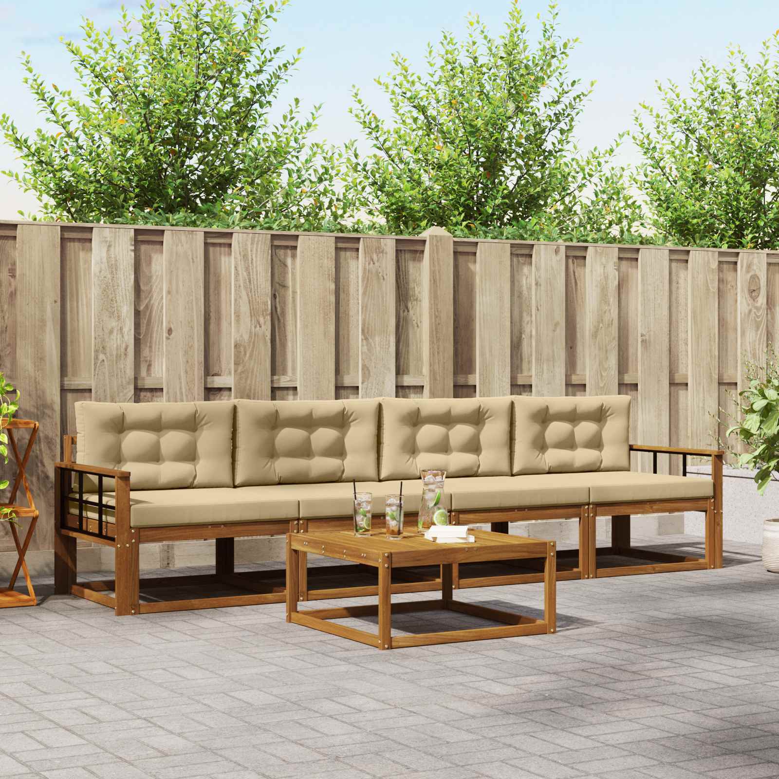 Set vanjskih sofa s jastukom 5 pcs Prirodna i bež