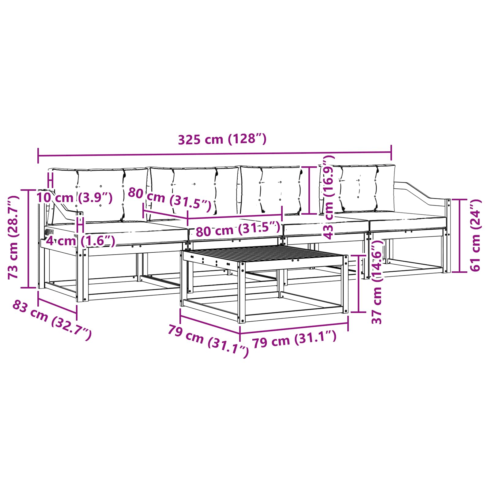 Set vanjskih sofa s jastukom 5 pcs Prirodna i antracit