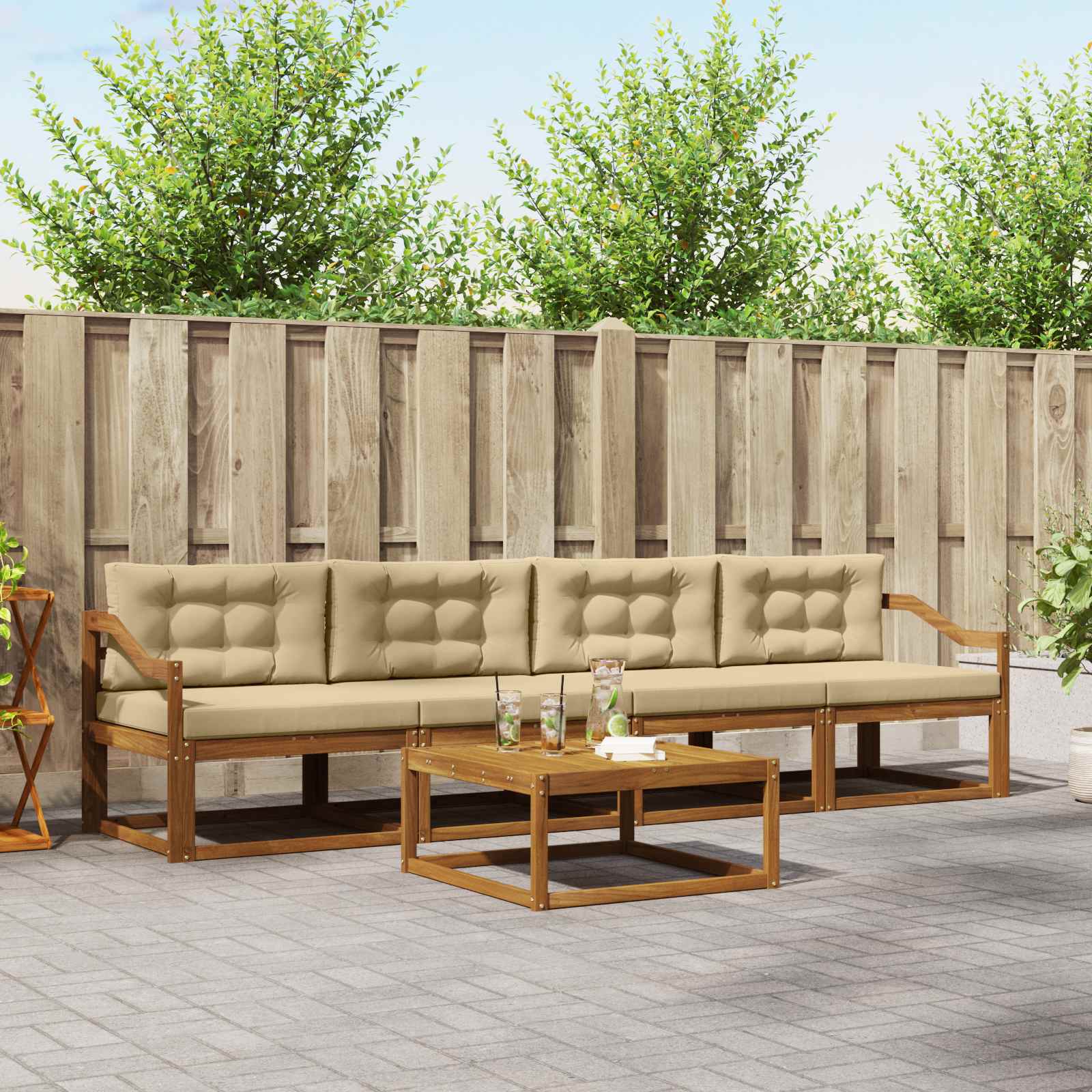 Set vanjskih sofa s jastukom 5 pcs Prirodna i bež