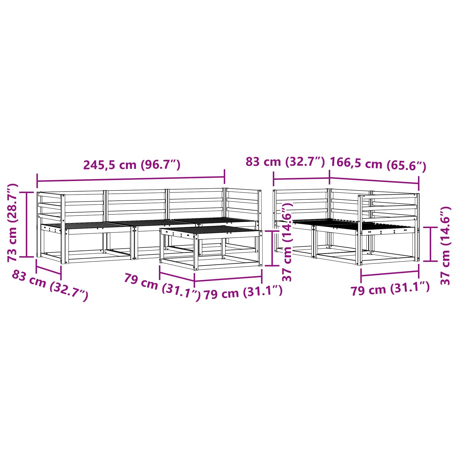 Set vanjskih sofa 6 pcs Prirodna Čvrsto drvo akacije