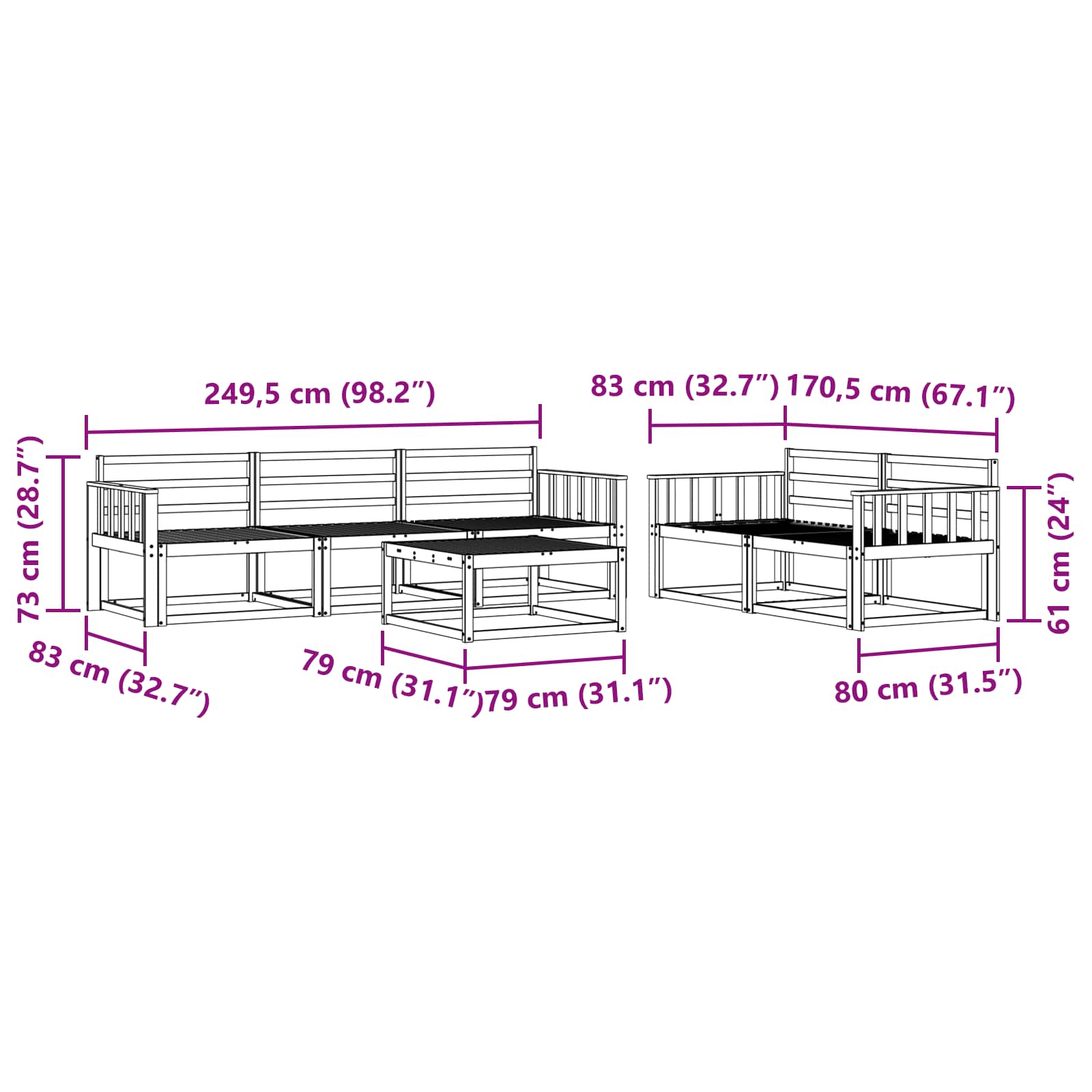 Set vanjskih sofa 6 pcs Prirodna Čvrsto drvo akacije