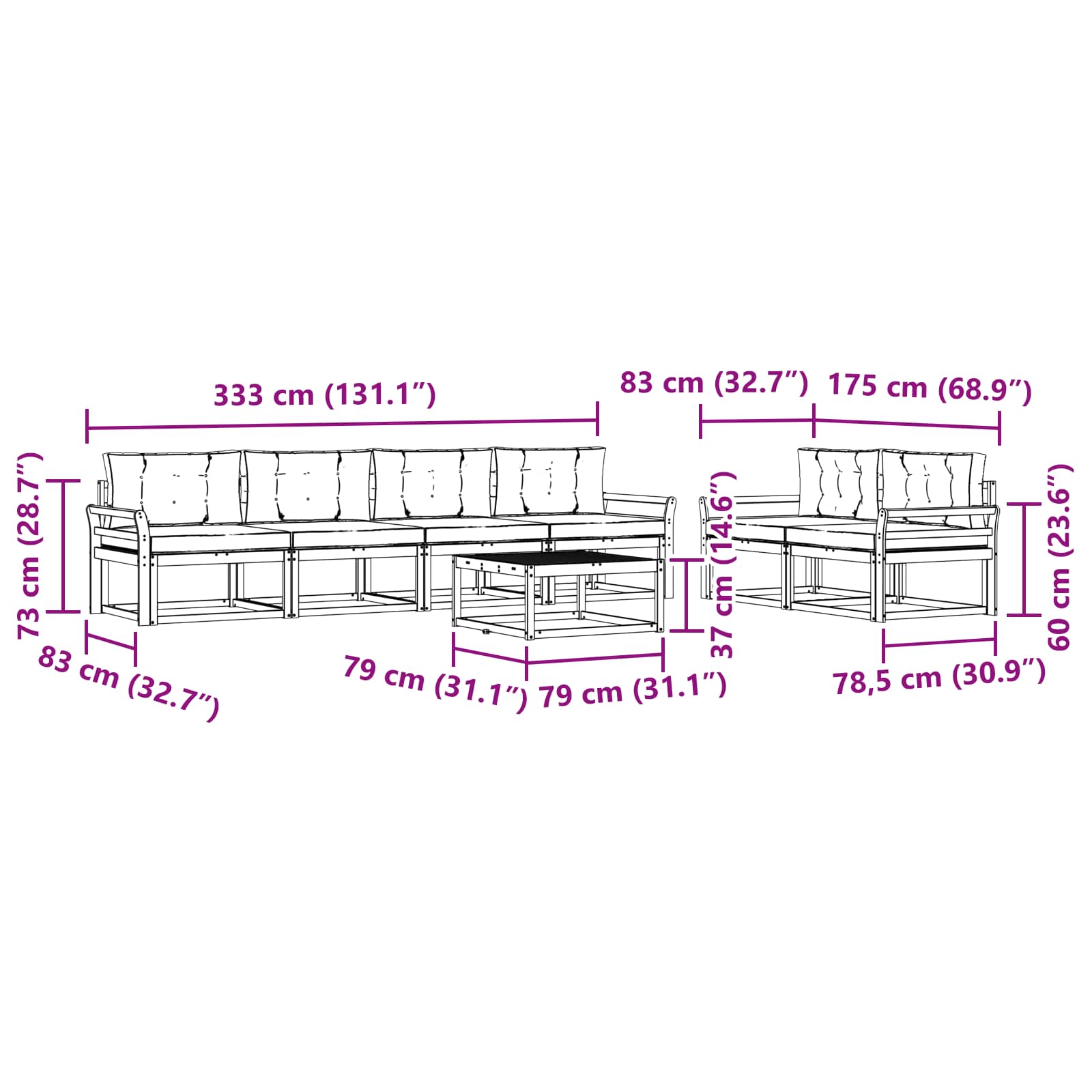 Set vanjskih sofa 7 pcs Prirodna i svijetlo siva