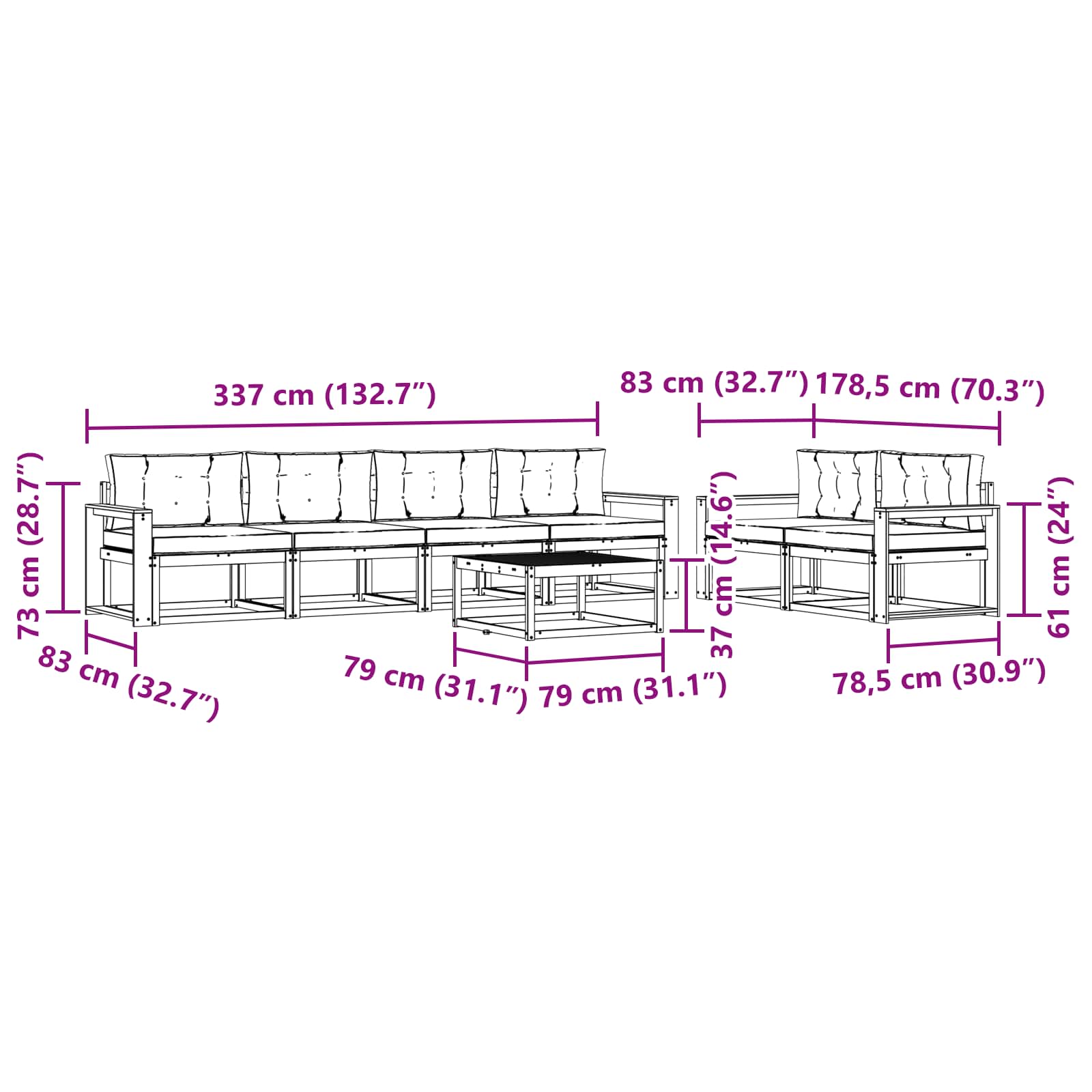 Set vanjskih sofa 7 pcs Prirodna i svijetlo siva