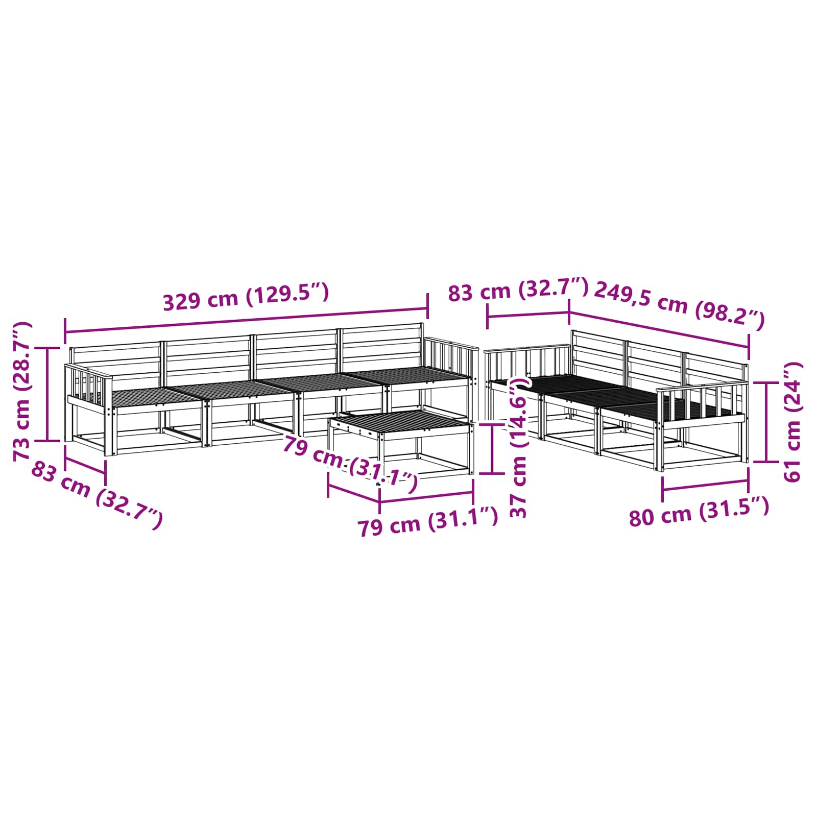 Set vanjskih sofa 8 pcs Prirodna Čvrsto drvo akacije