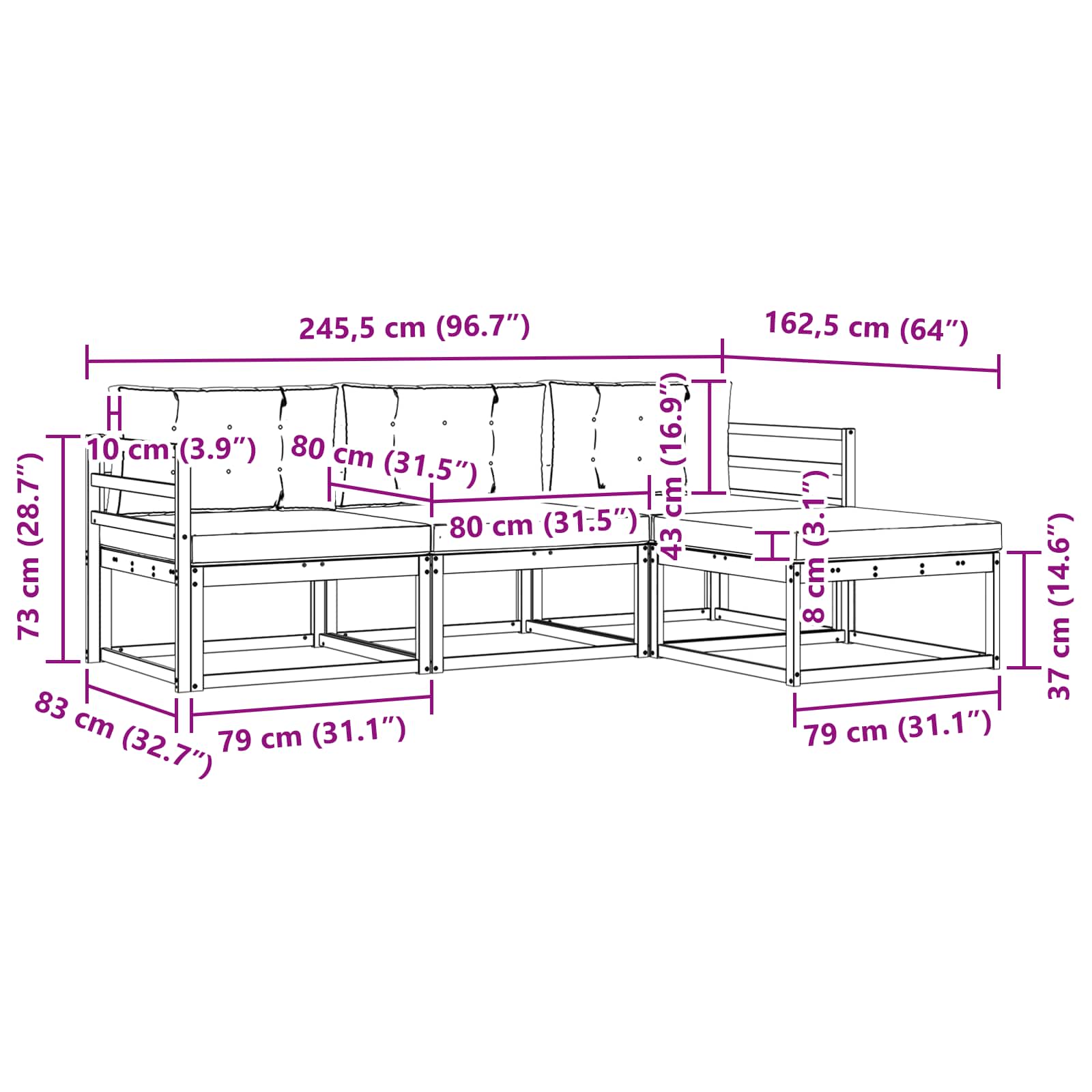 Set vanjskih sofa s jastukom 4 pcs Prirodna i antracit