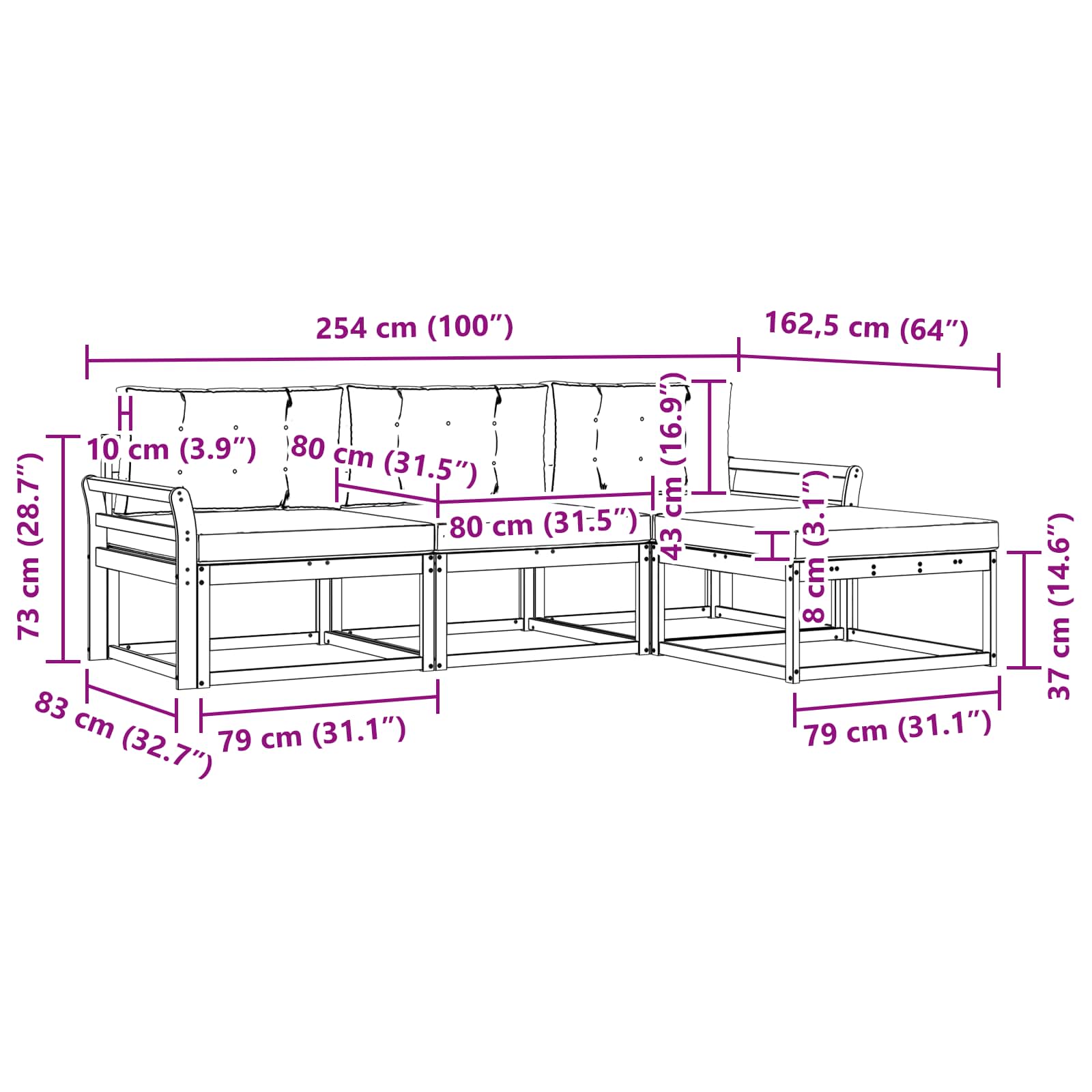 Set vanjskih sofa s jastukom 4 pcs Prirodna i antracit