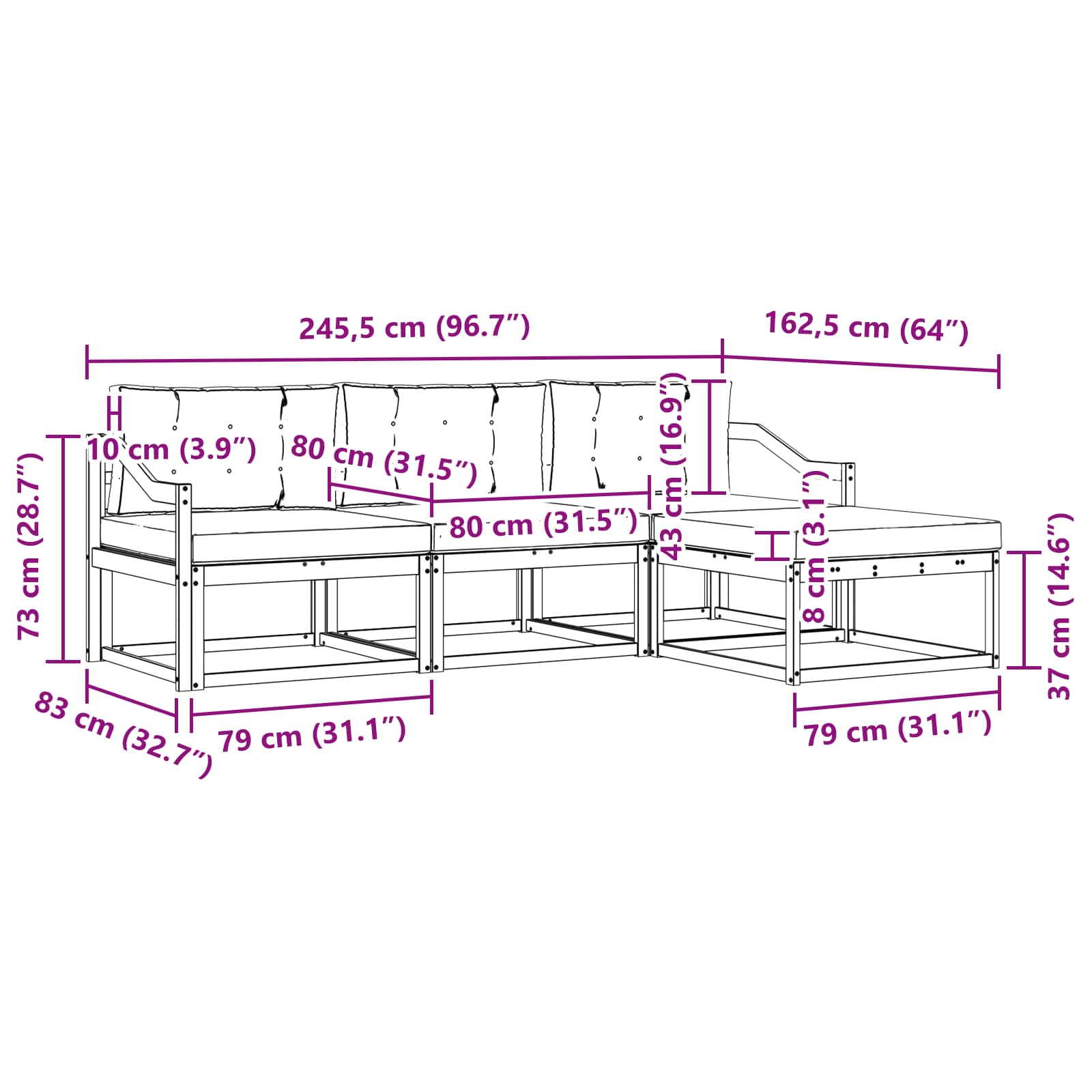 Set vanjskih sofa s jastukom 4 pcs Prirodna i krem