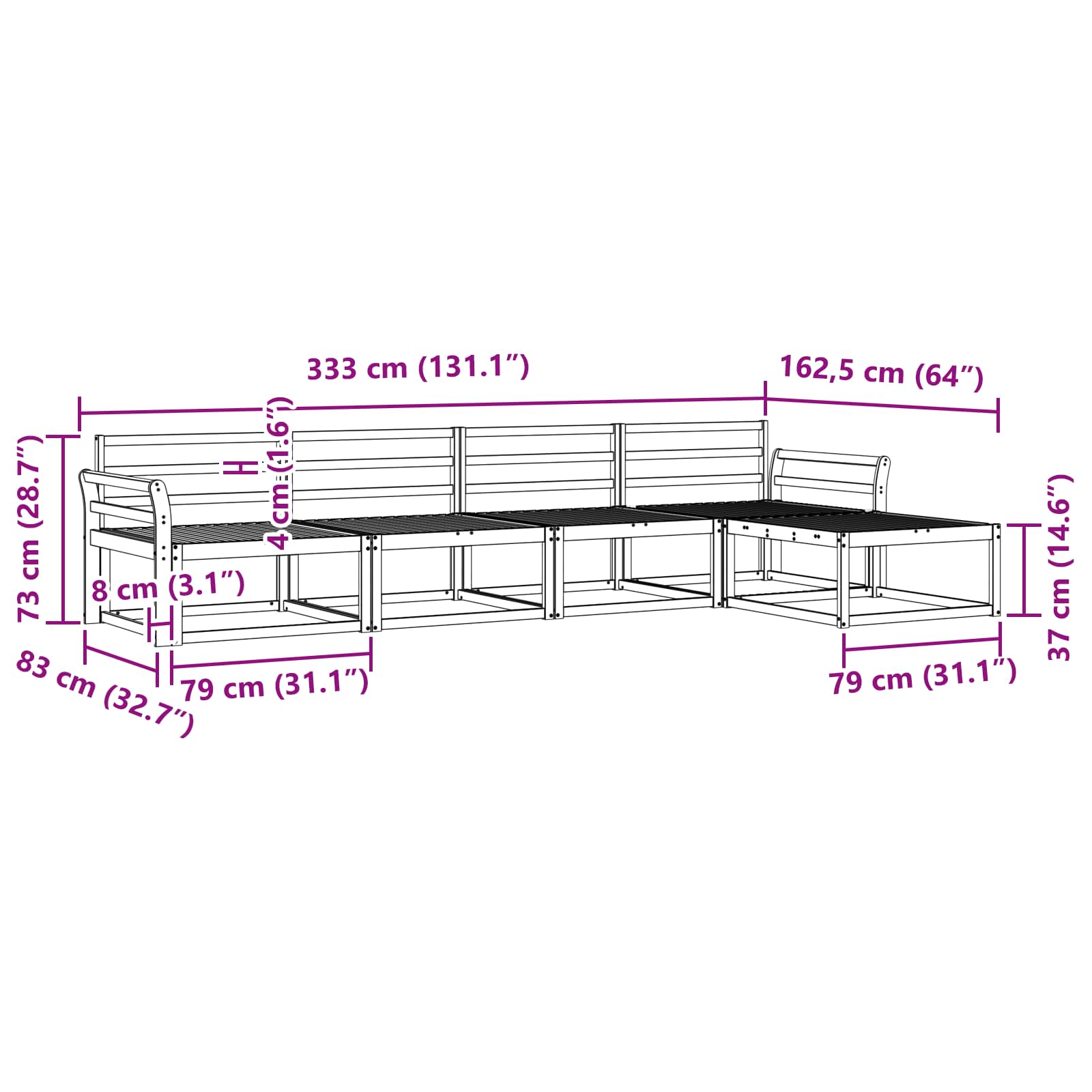 Set vanjskih sofa 5 pcs Prirodna Čvrsto drvo akacije