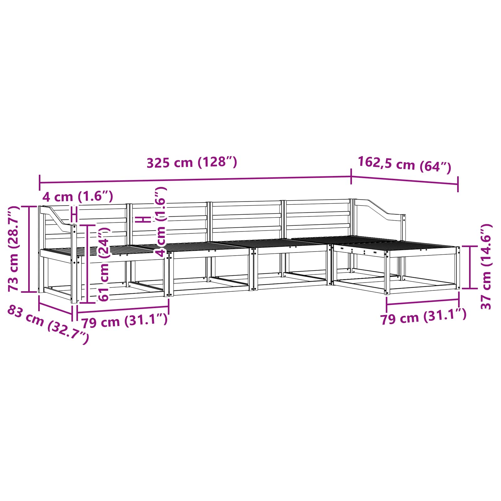 Set vanjskih sofa 5 pcs Prirodna Čvrsto drvo akacije