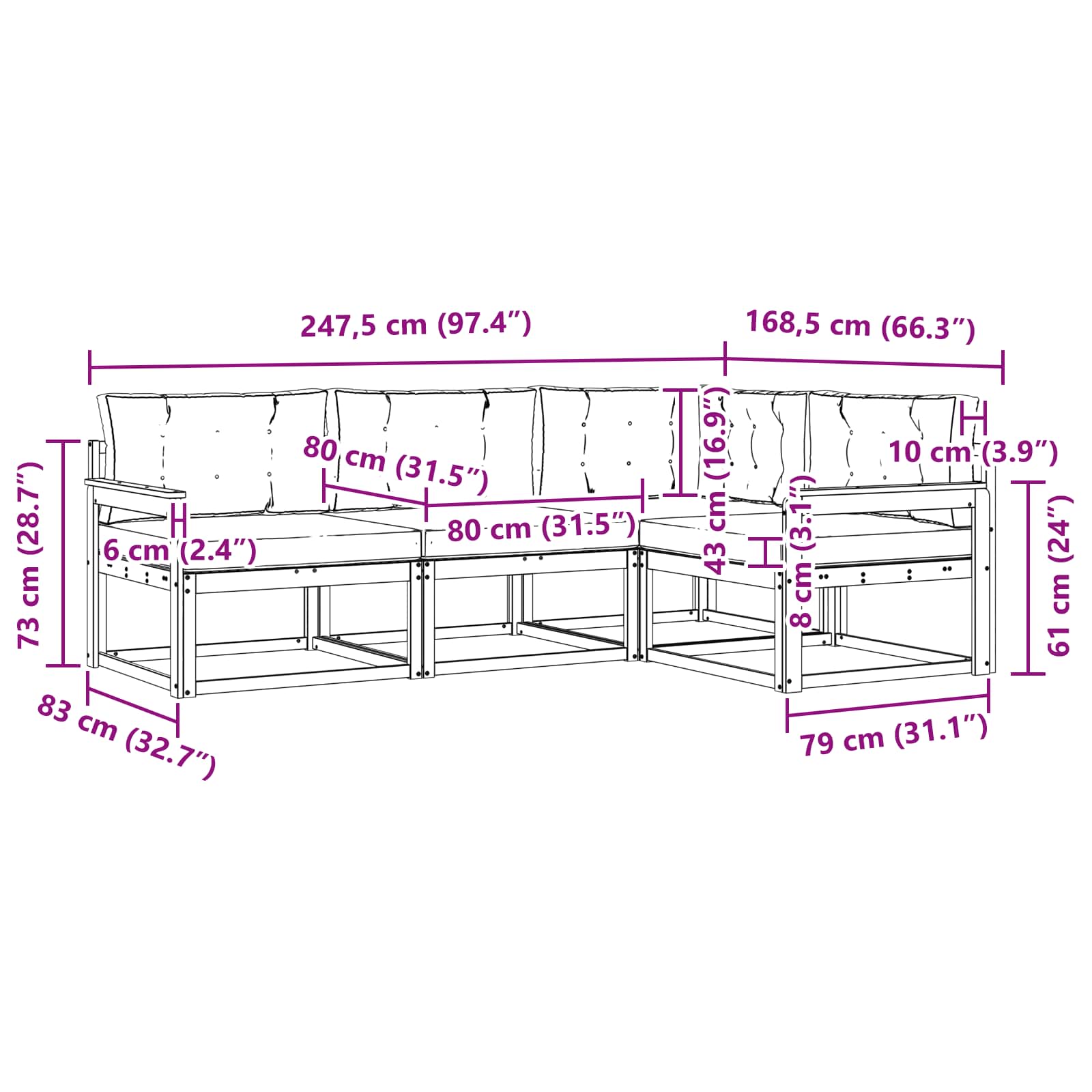 Set vanjskih sofa s jastukom 4 pcs Prirodna i svijetlo siva