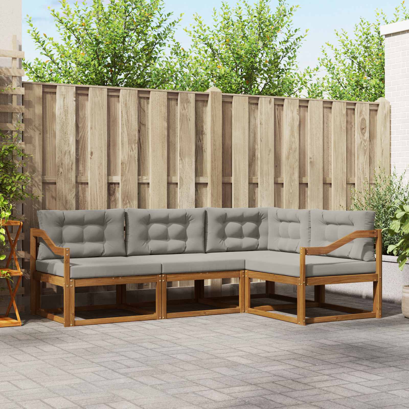 Set vanjskih sofa s jastukom 4 pcs Prirodna i svijetlo siva