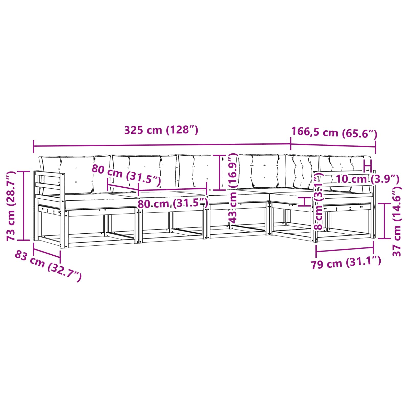 Set vanjskih sofa s jastukom 5 pcs Prirodna i svjetlosiva