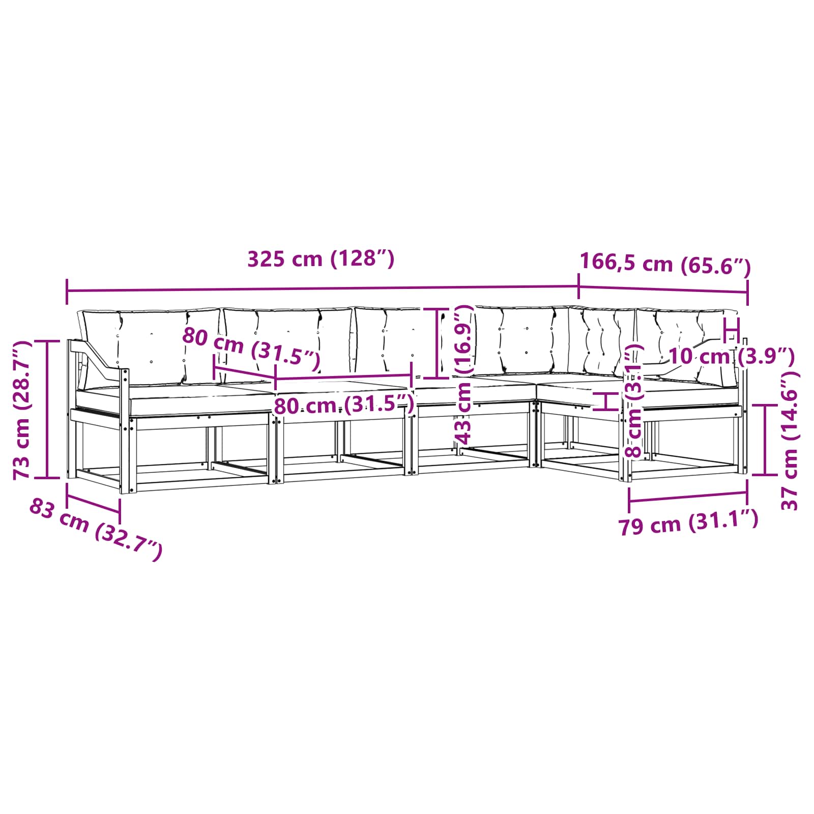 Set vanjskih sofa s jastukom 5 pcs Prirodna i svjetlosiva