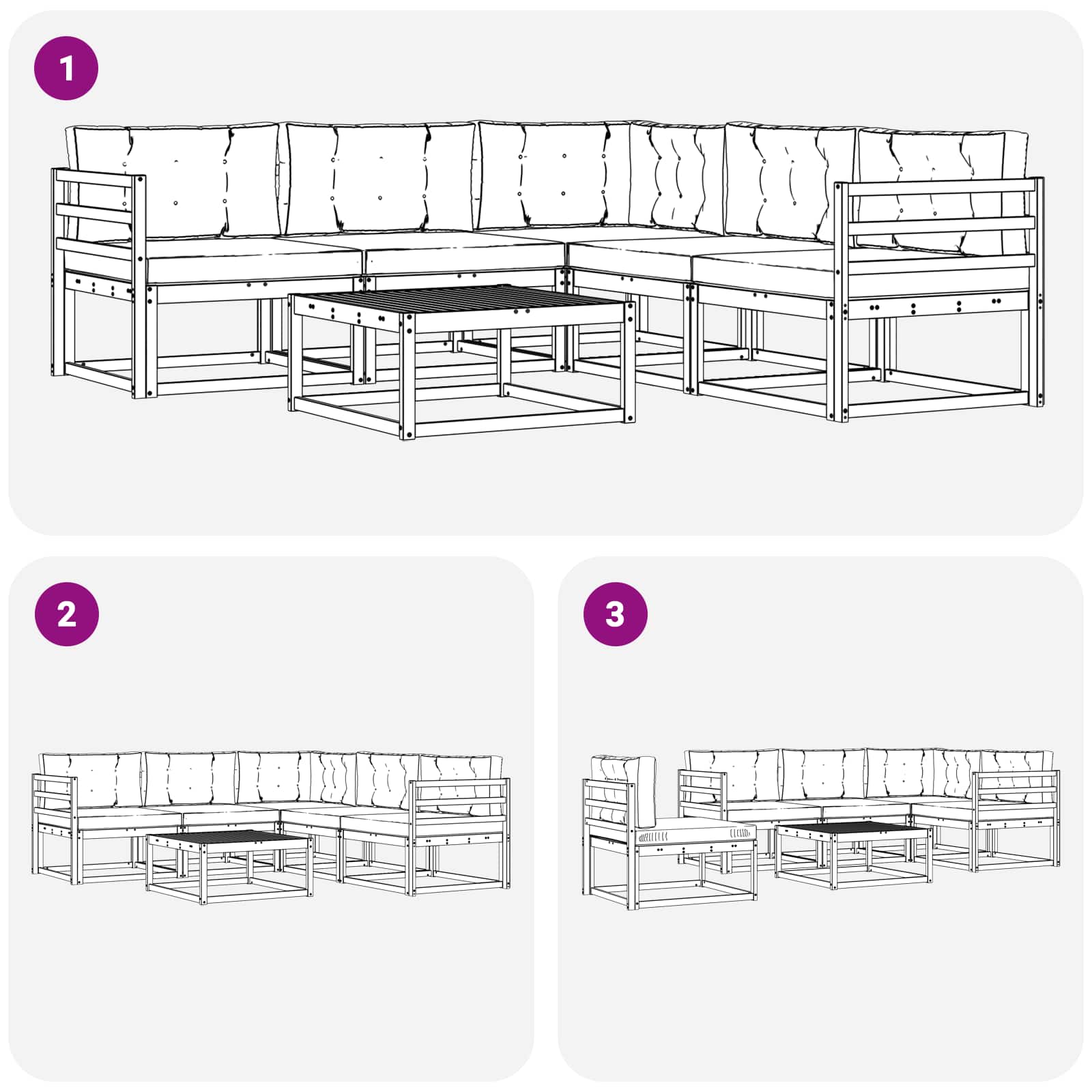 Set vanjskih sofa s jastukom 6 pcs Prirodna i svjetlosiva