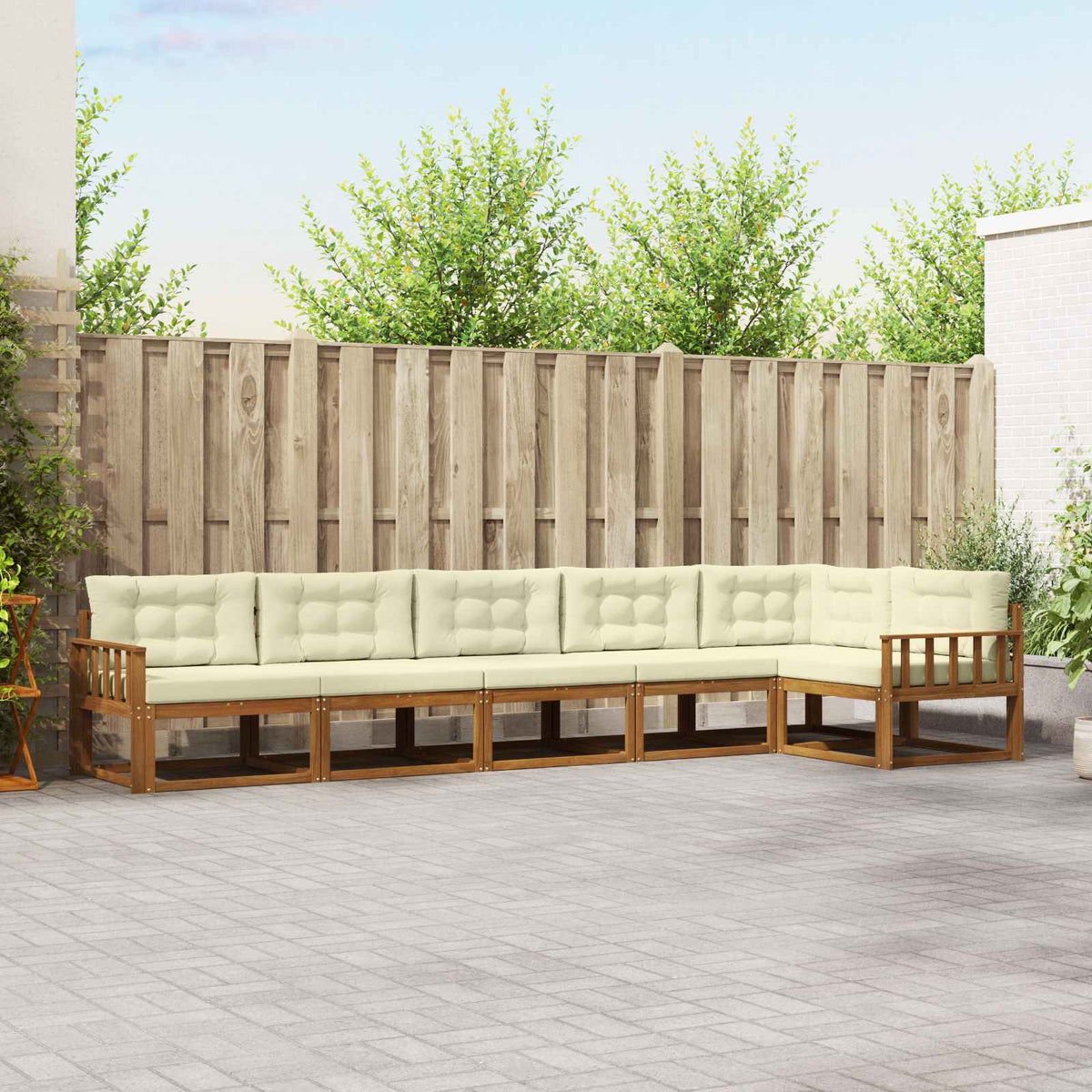 Set vanjskih sofa 6 kom. Prirodna i krem Smeđa 406 x 168,5 x 73 cm