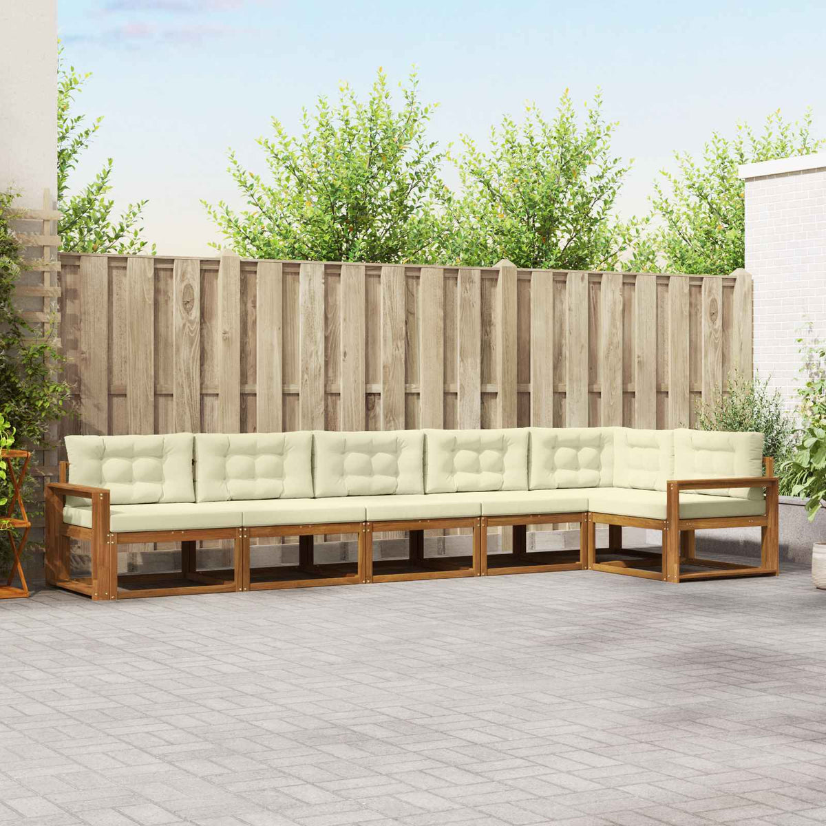 Set vanjskih sofa 6 kom. Prirodna i krem Smeđa 410 x 172,5 x 73 cm