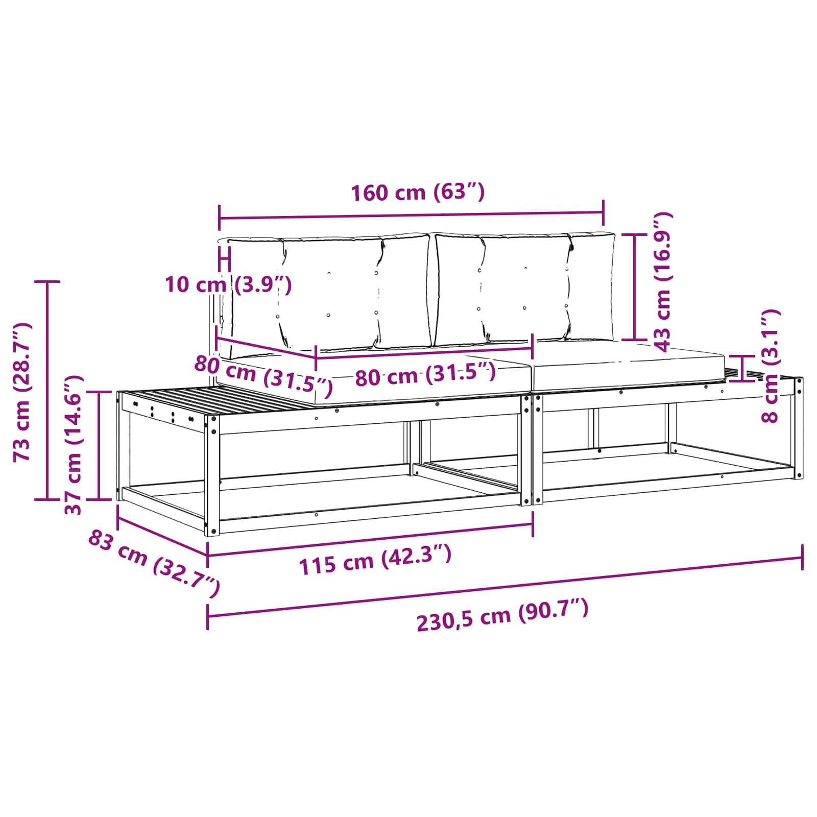 Set vanjskih sofa s jastukom Prirodna i bež