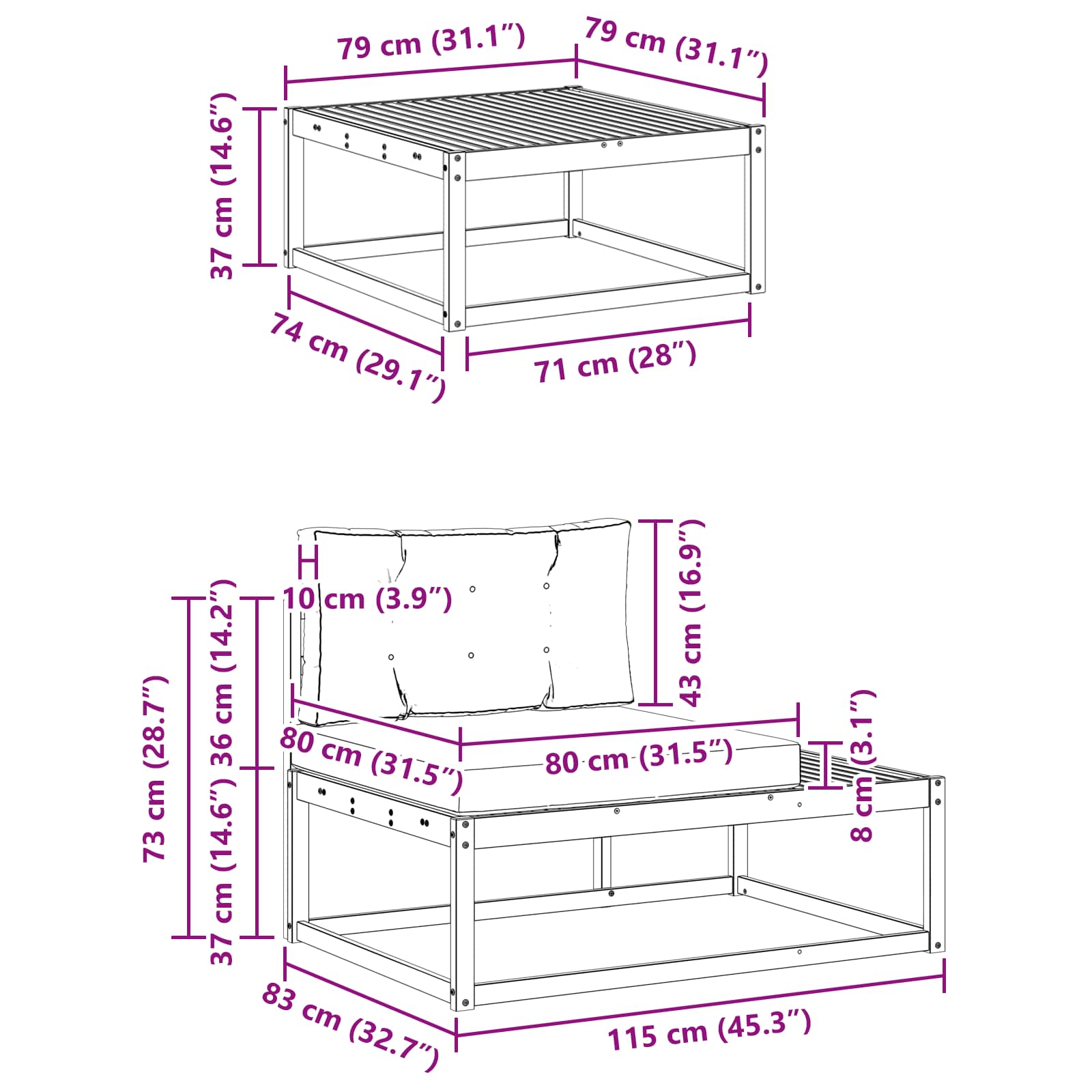 Set vanjskih sofa s jastukom Prirodna i antracit