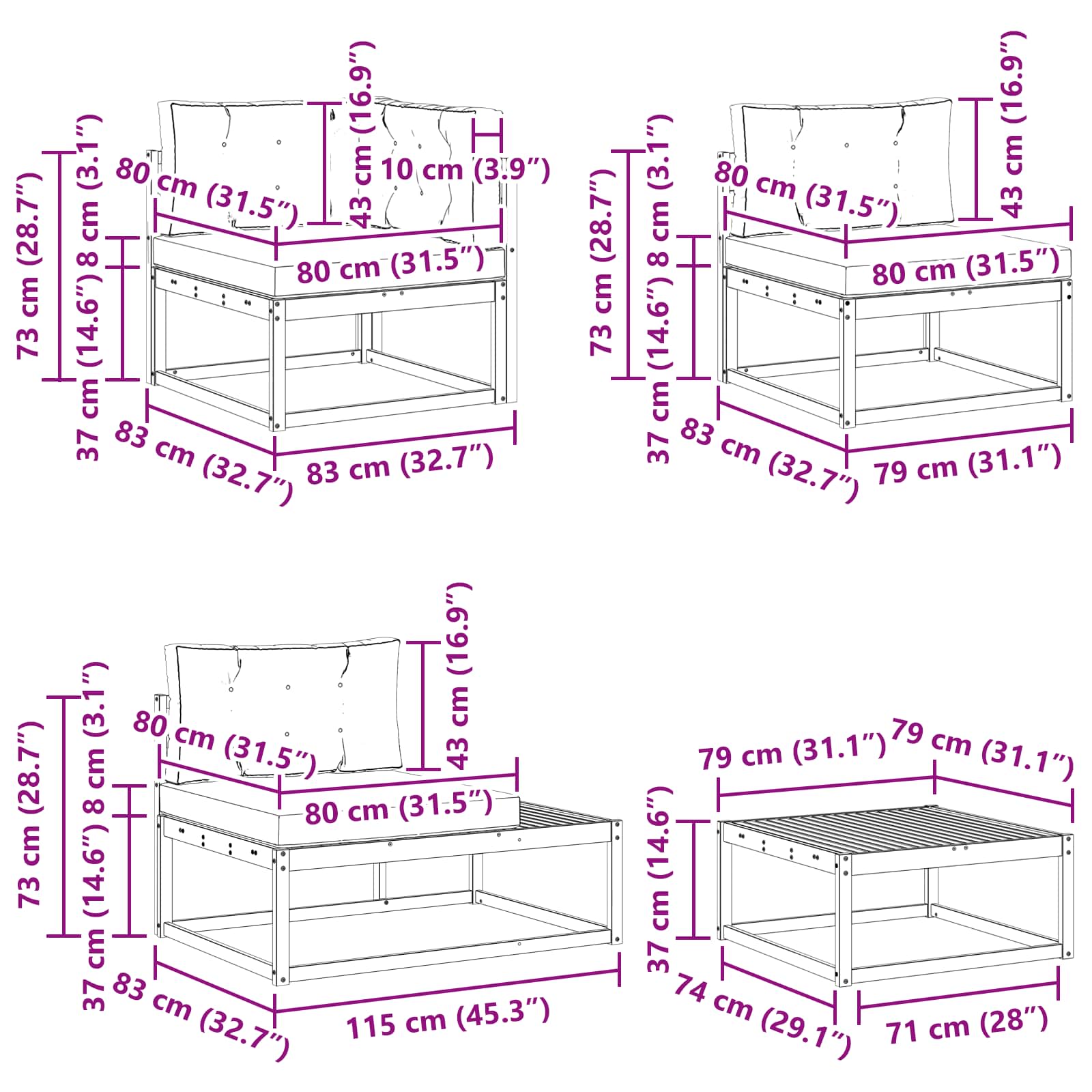 Set vanjskih sofa Prirodna i krem
