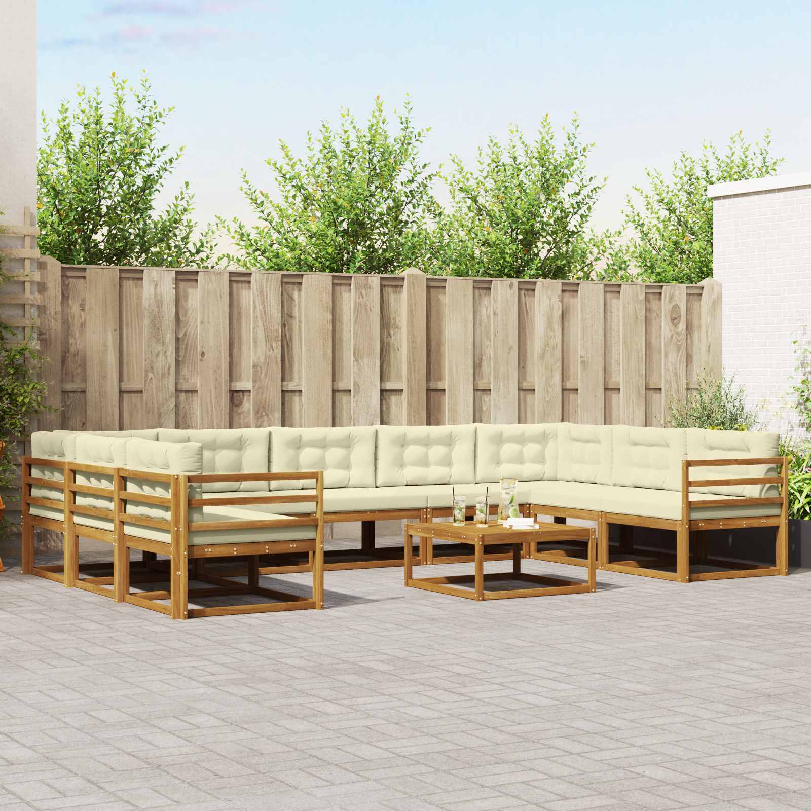 Set vanjskih sofa s jastukom 10 pcs Prirodna i krem