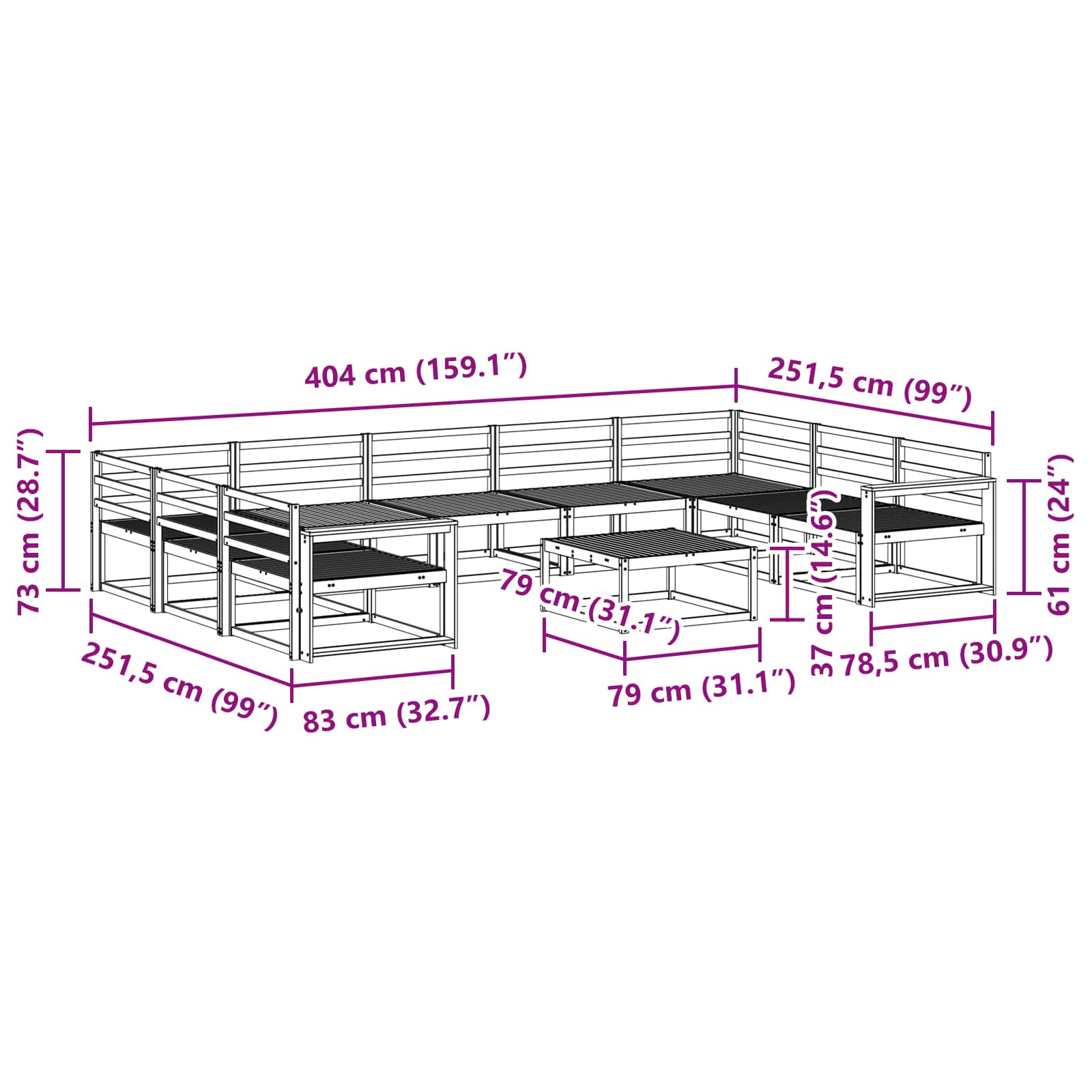 Set vanjskih sofa 10 pcs Prirodna Čvrsto drvo akacije