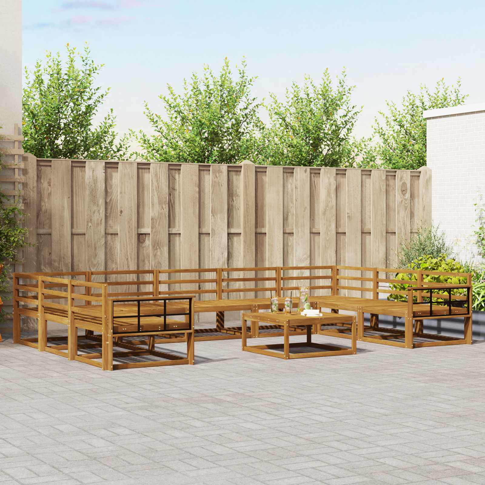 Set vanjskih sofa 10 pcs Prirodna Čvrsto drvo akacije