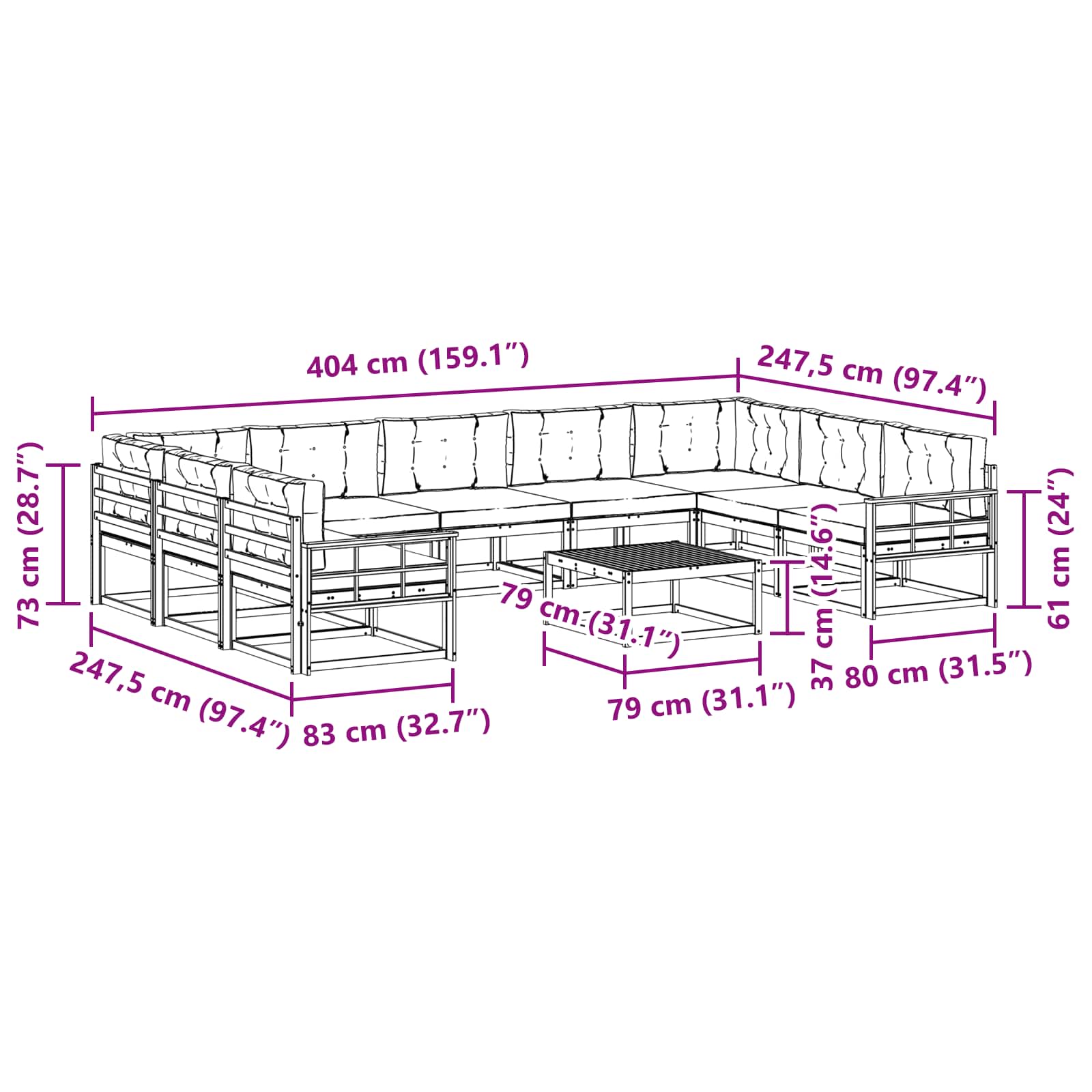 Set vanjskih sofa s jastukom 10 pcs Prirodna i krem