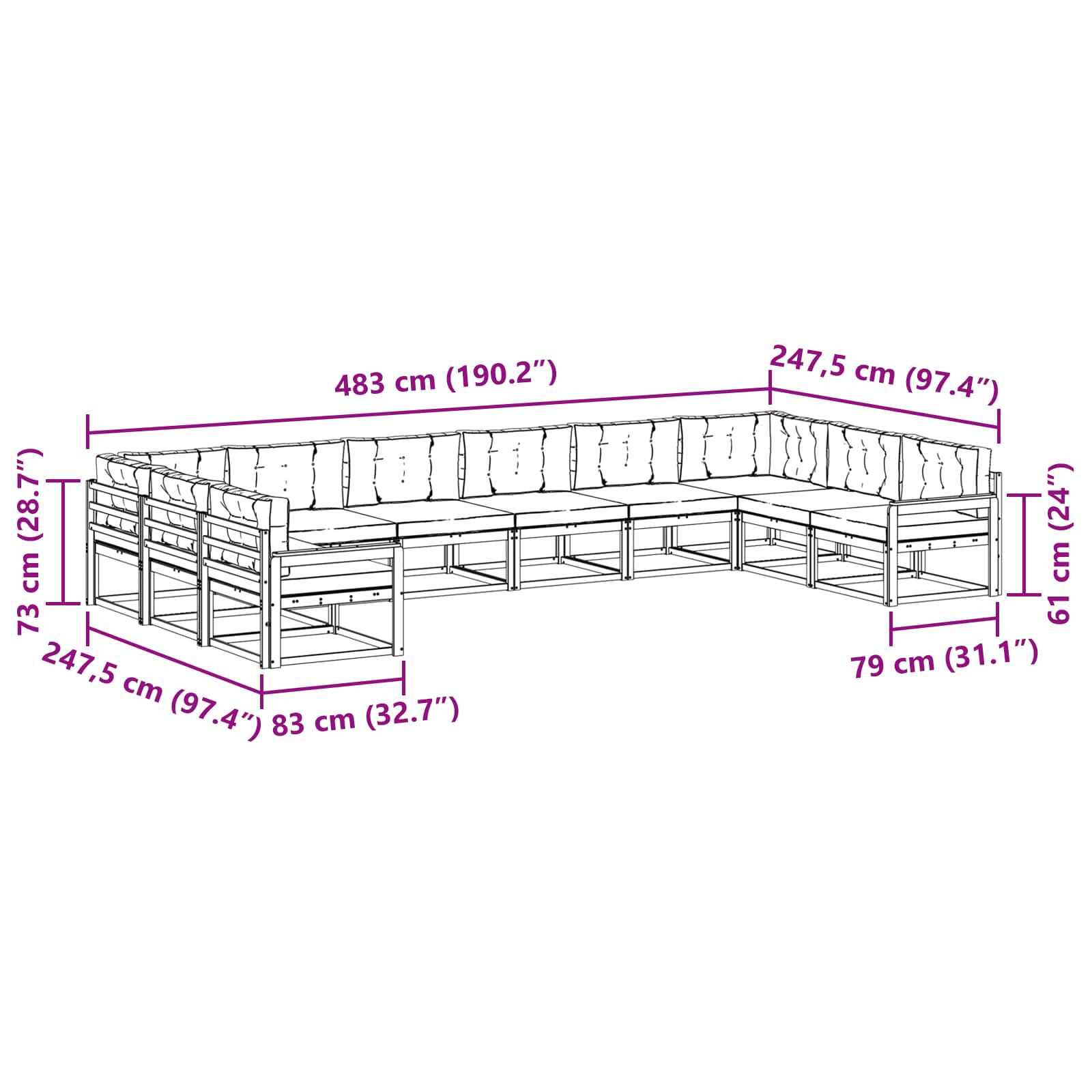 Set vanjskih sofa s jastukom 10 pcs Prirodna i krem
