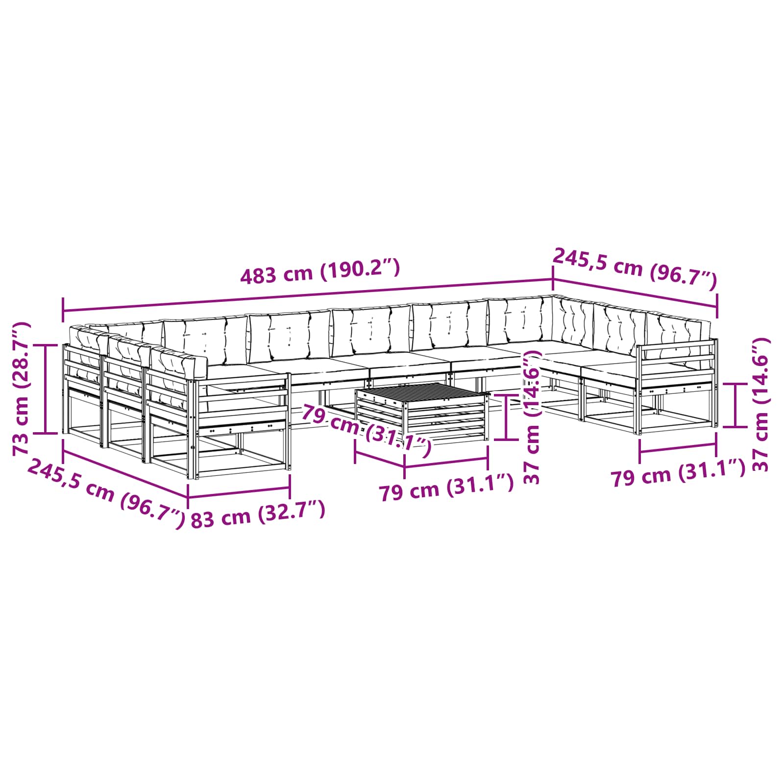 Set vanjskih sofa s jastukom 11 pcs Prirodna i antracit